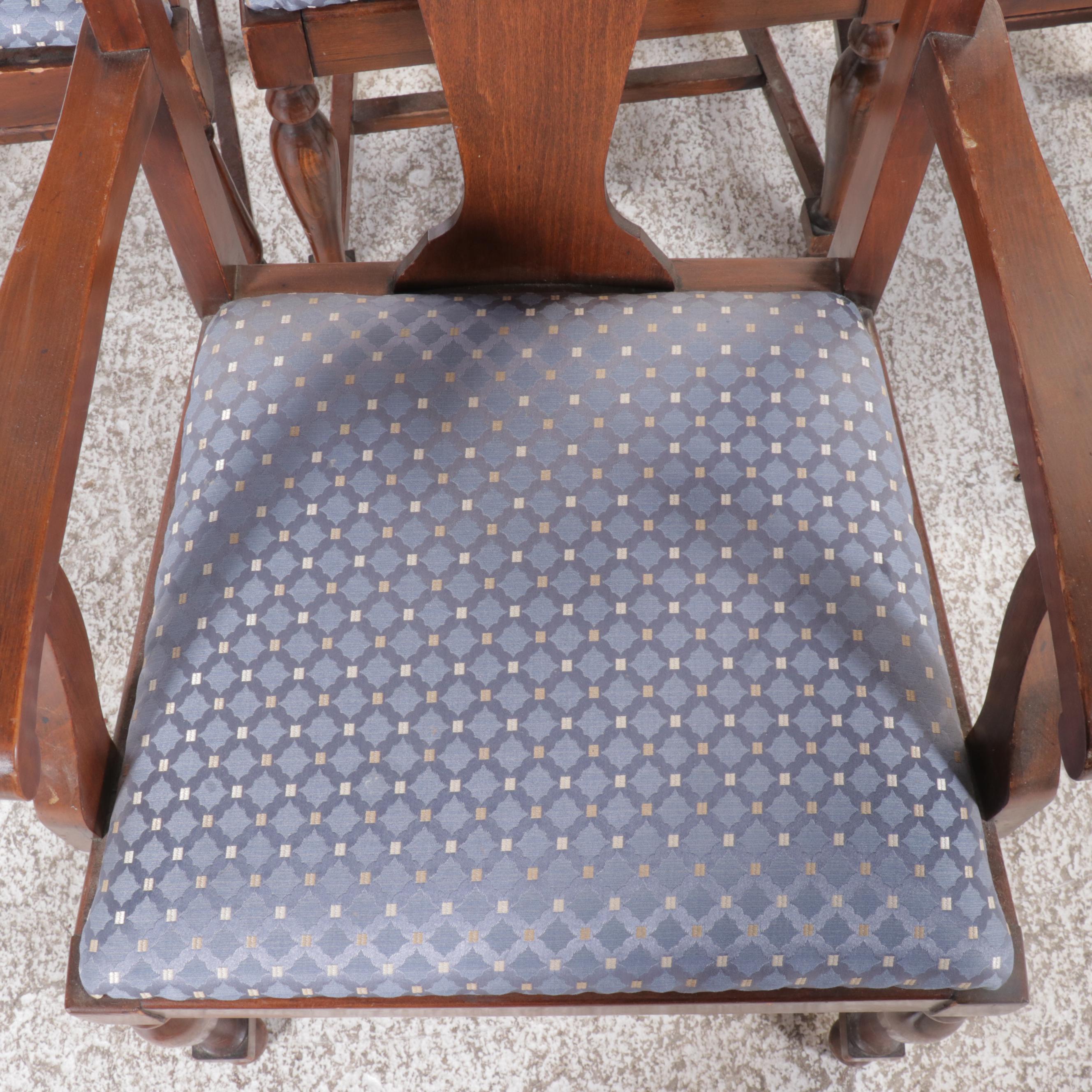 Set of Eight Mahogany Fiddleback Dining Chairs, Mid to Late 20th Century