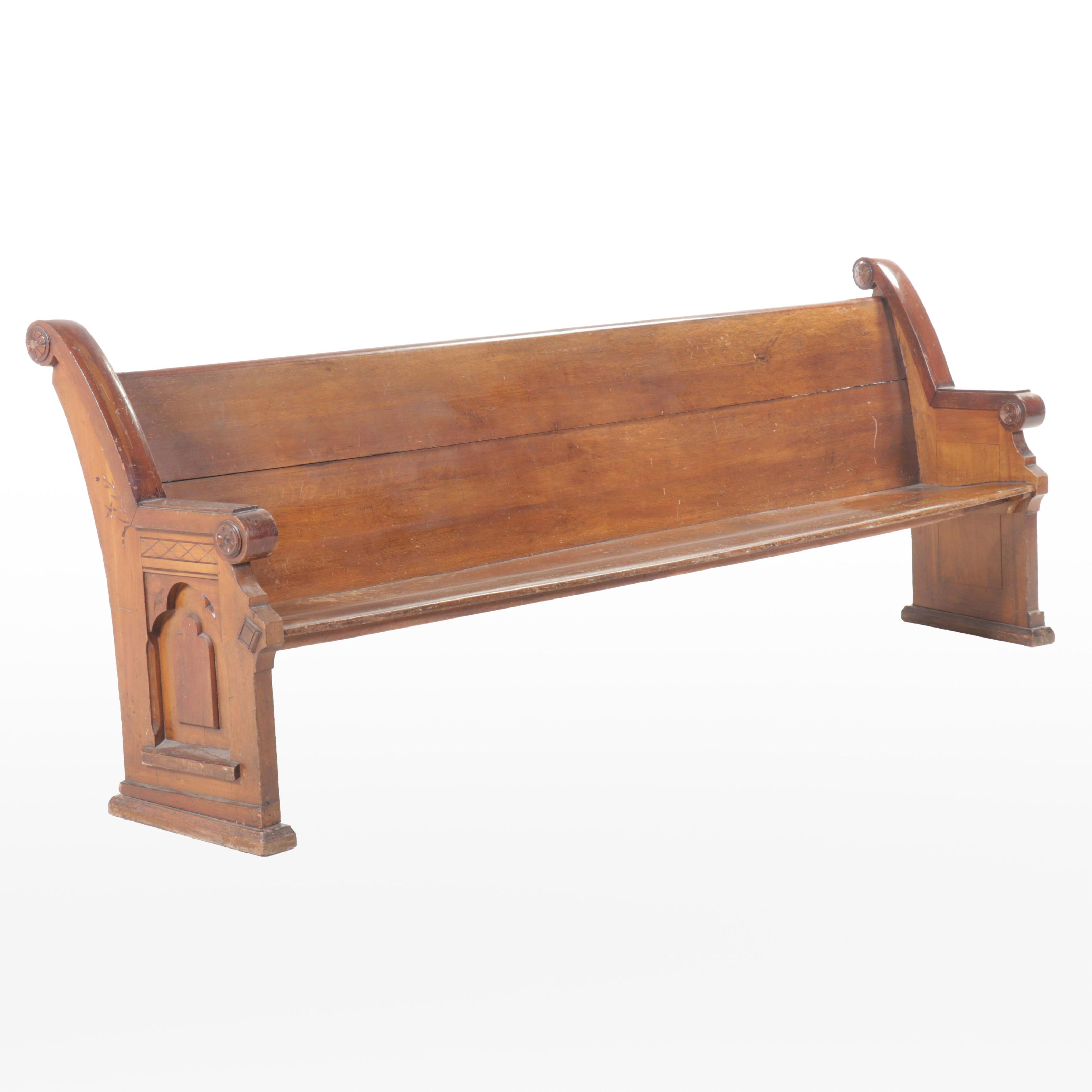 Antique Carved Oak Church Pew
