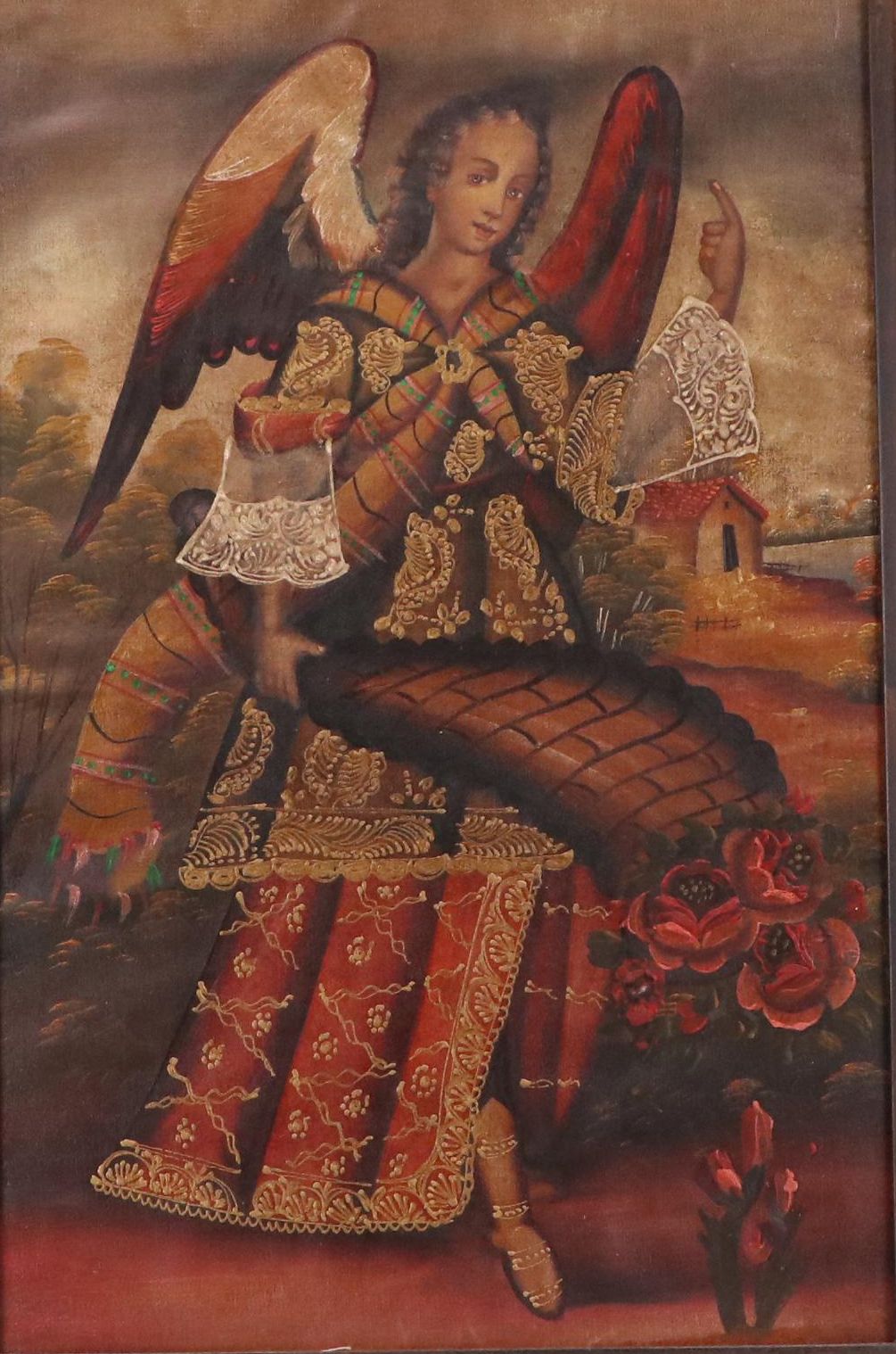Peruvian Oil Painting of Archangel Barachiel, Mid–Late 20th Century