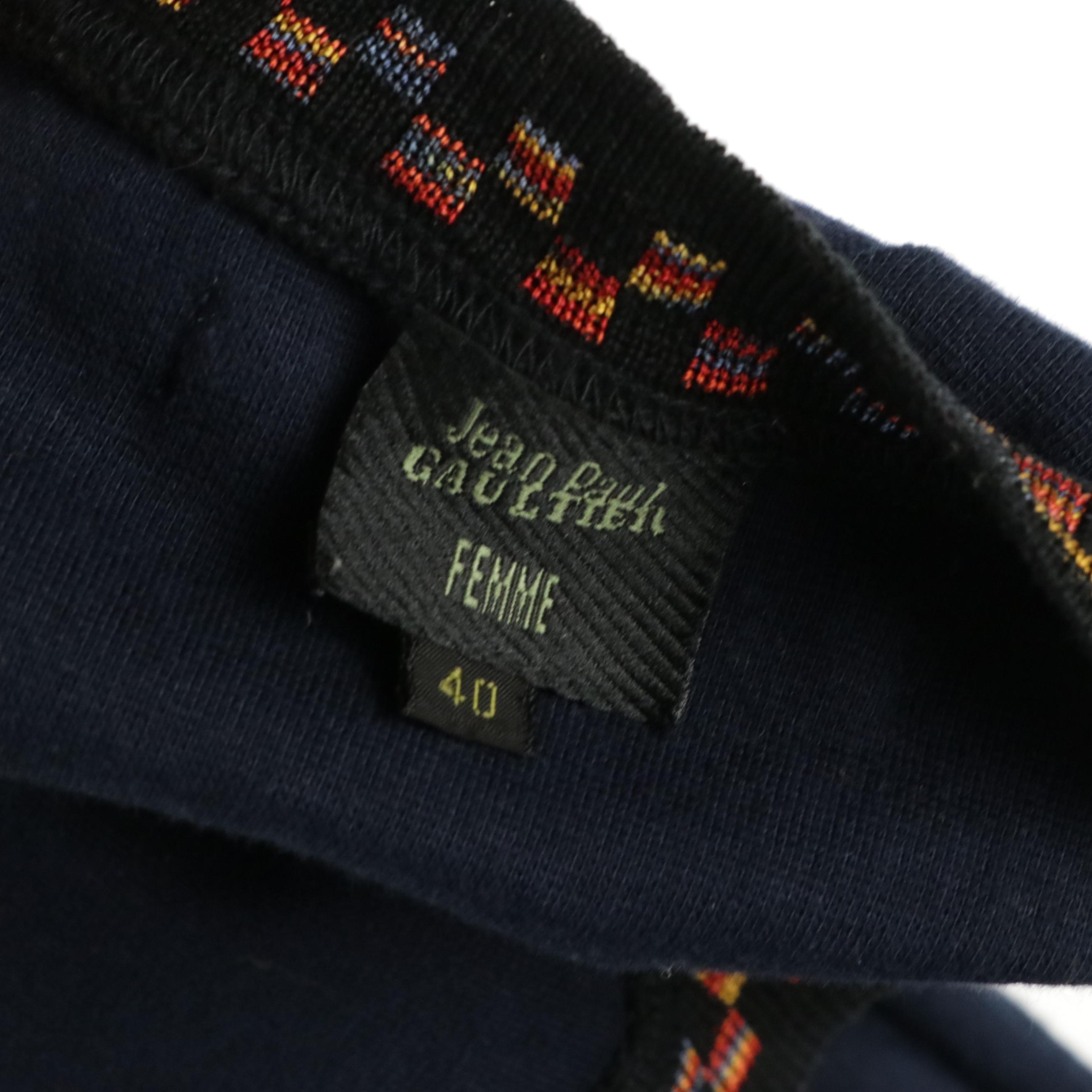 Jean Paul Gaultier Femme Navy Knit 3/4 Sleeve Off-The-Shoulder Zip Sweater