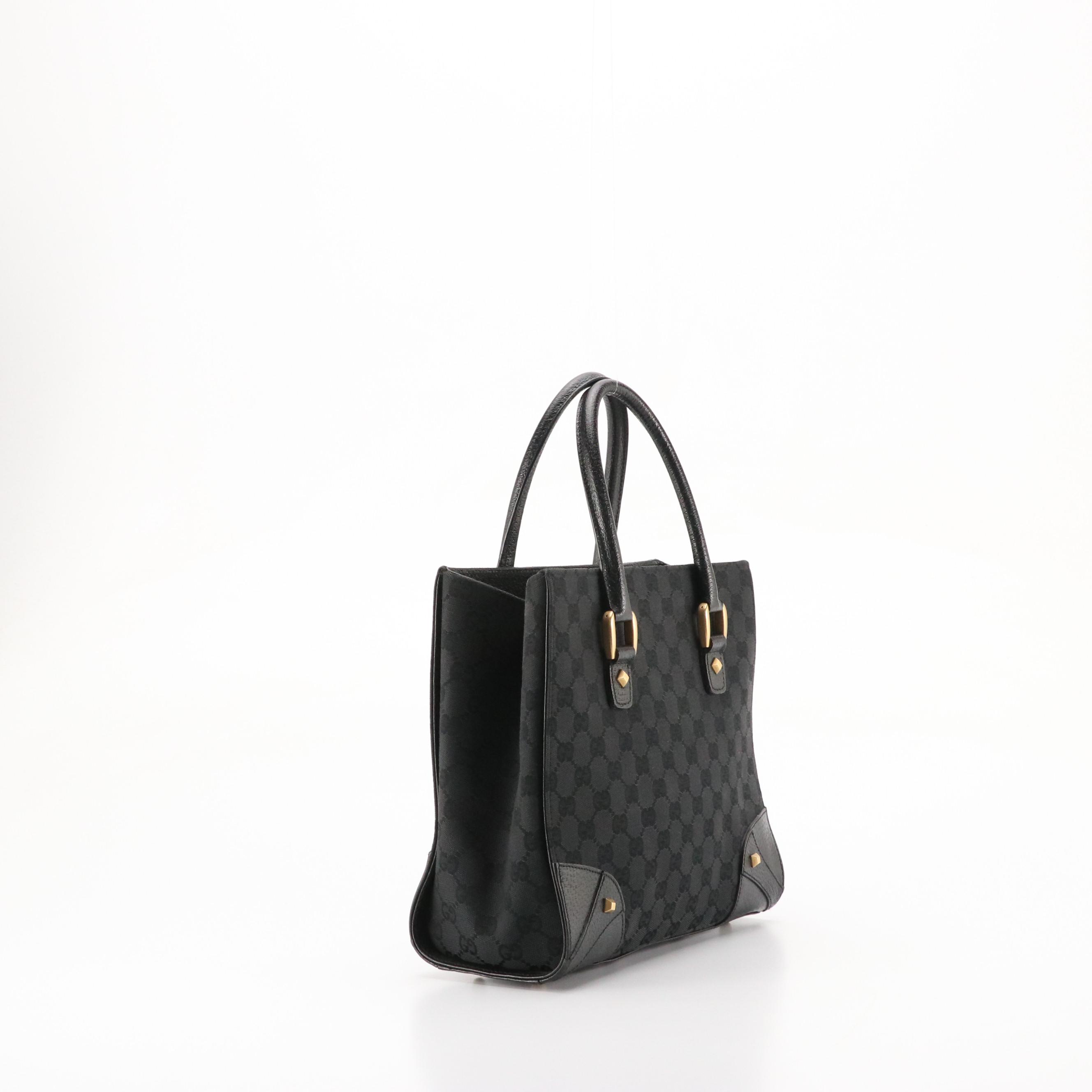 Gucci Tote in Black GG Jacquard Canvas and Cinghiale Leather