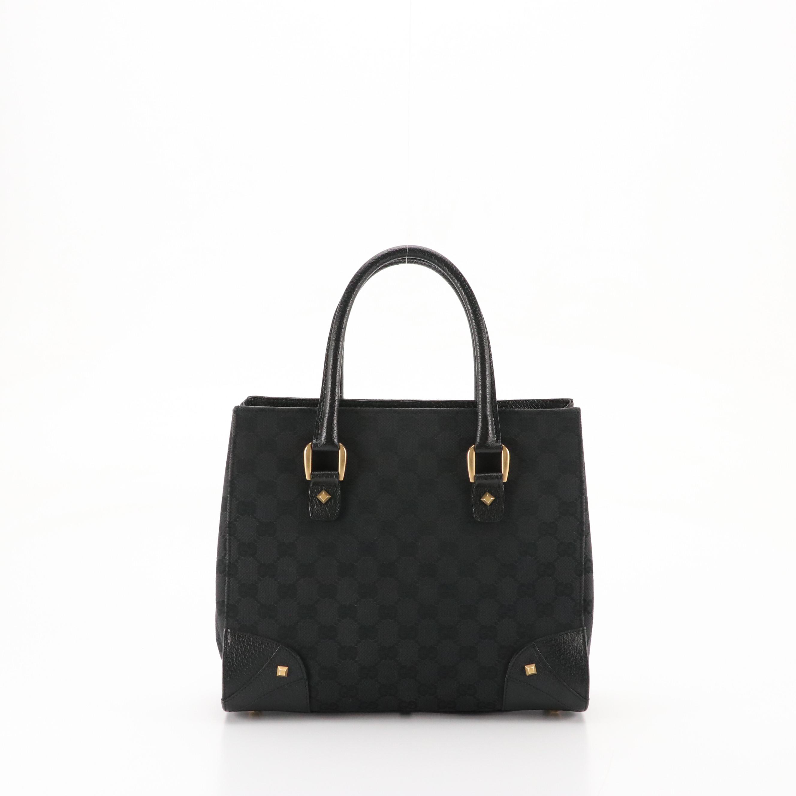 Gucci Tote in Black GG Jacquard Canvas and Cinghiale Leather