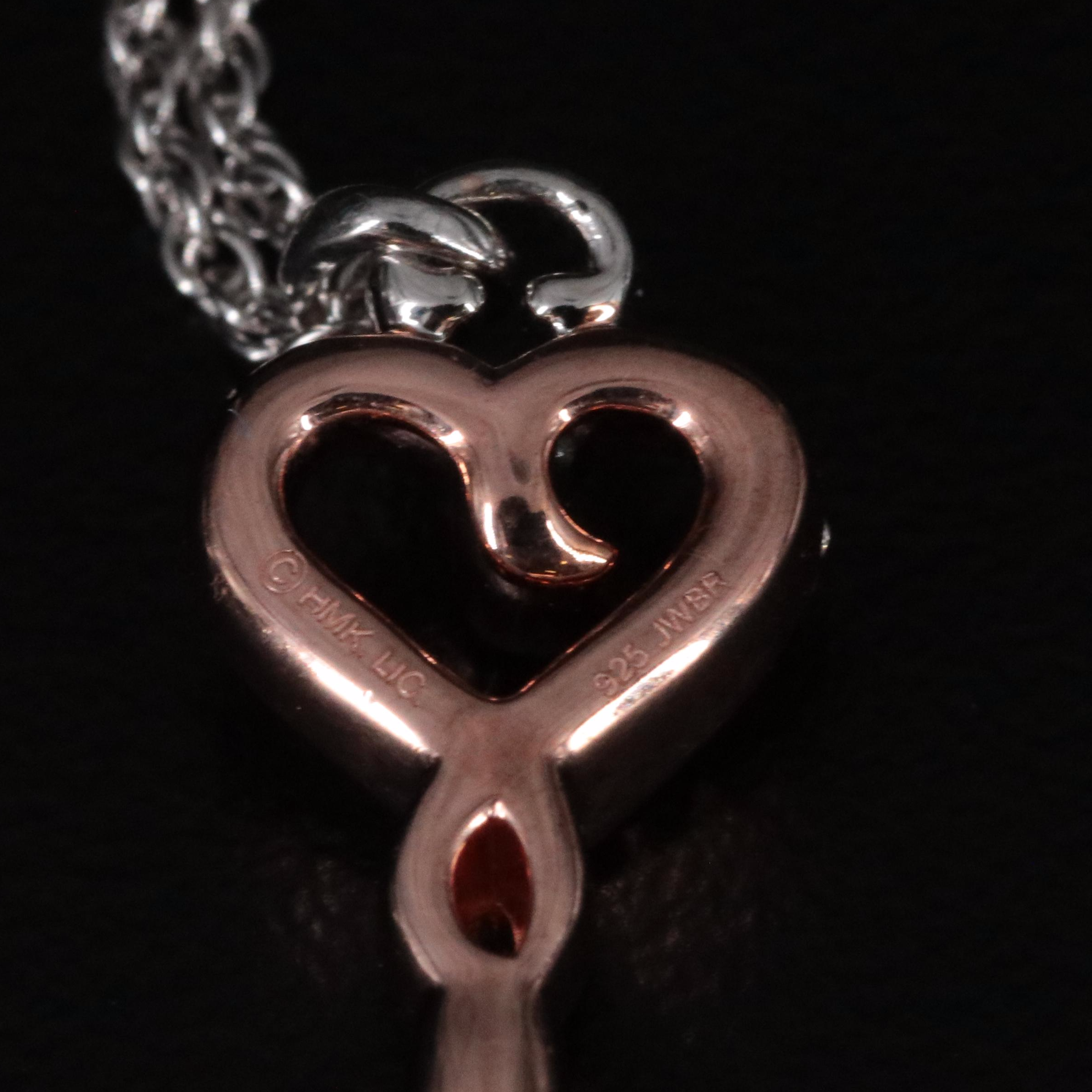 Sterling Diamond Key to Heart Rose Tone Pendant Necklace