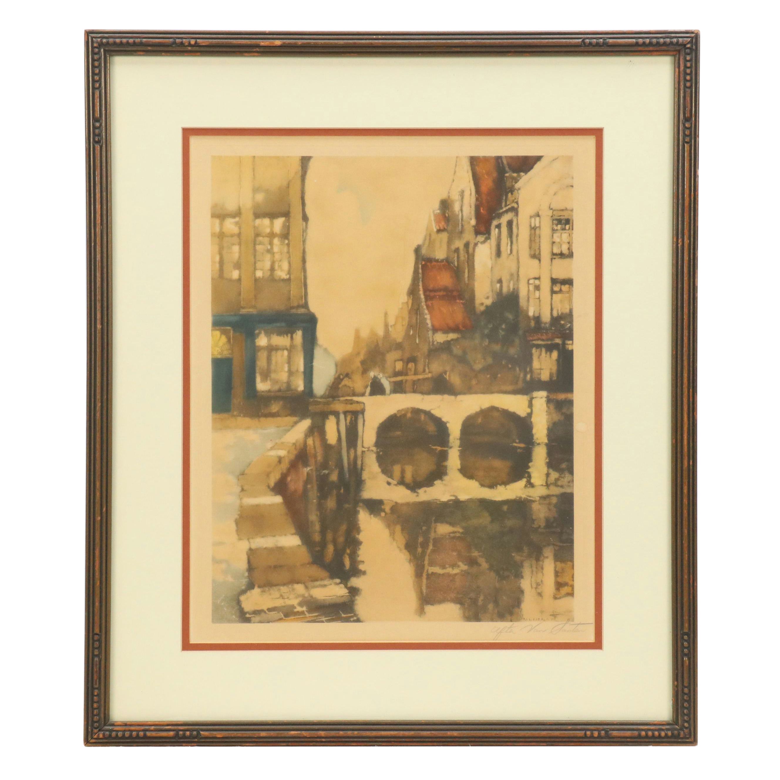 Color Etching of Dutch Canal After Julien Van Santen