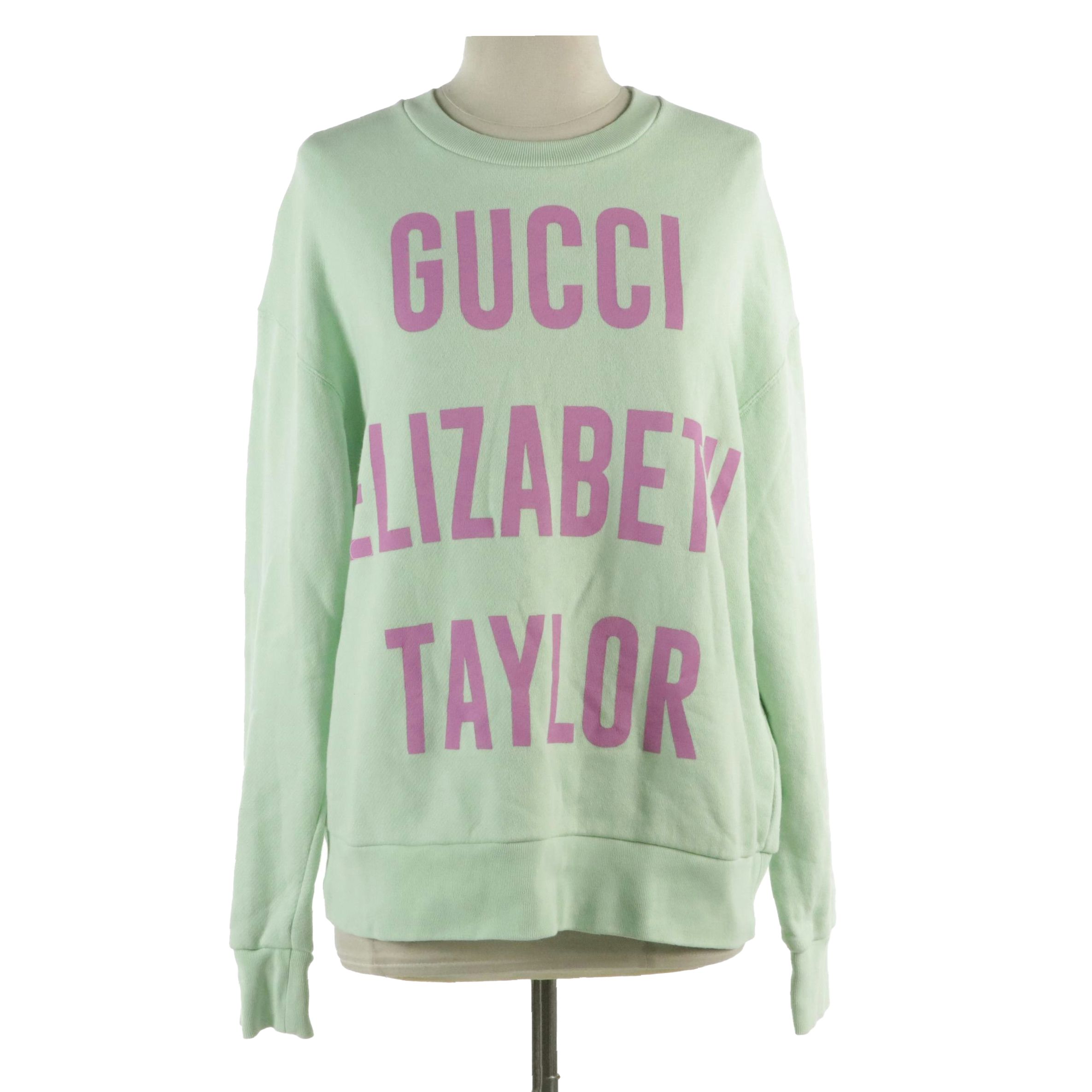 Gucci x Elizabeth Taylor Mint Green Graphic Printed Cotton Sweatshirt