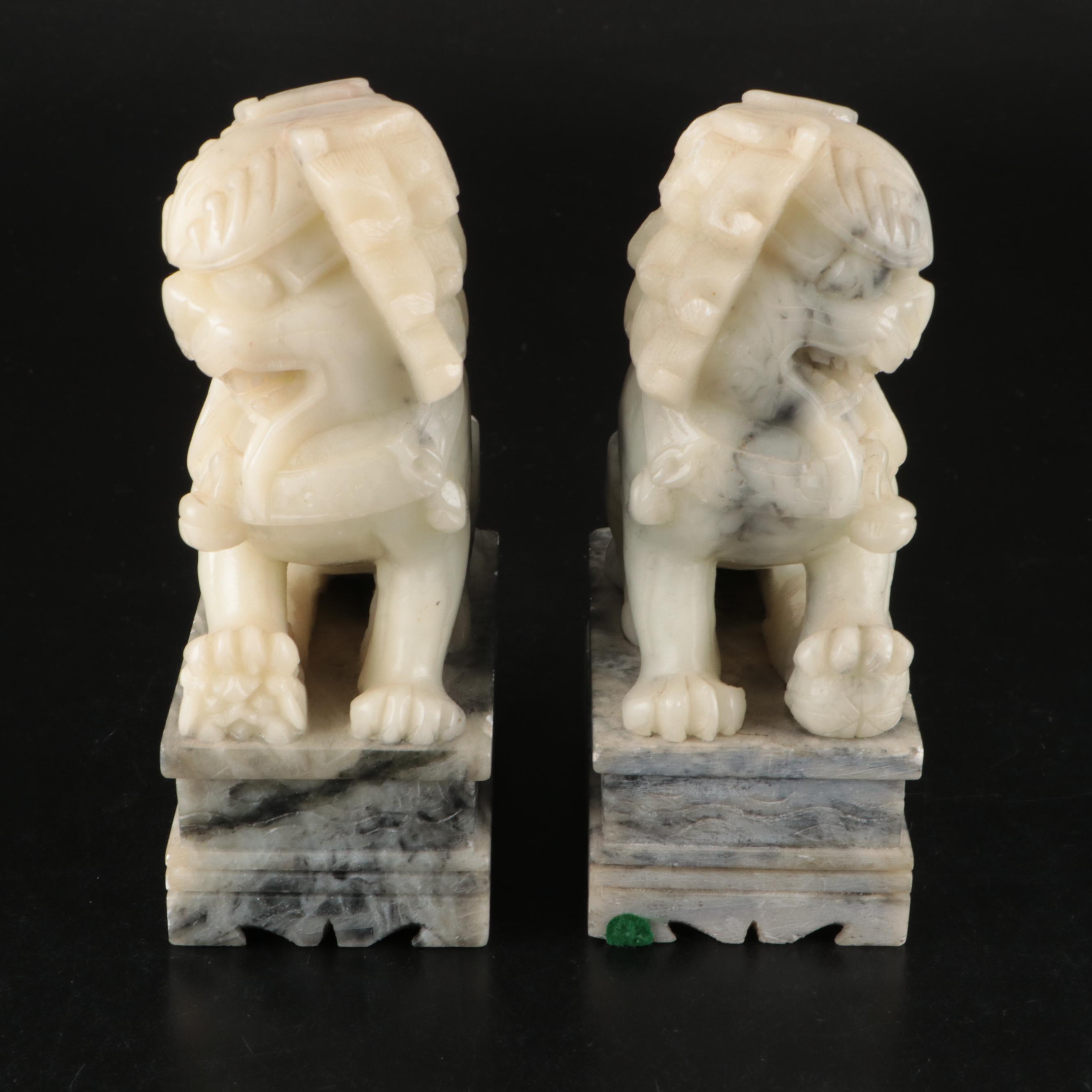 Pair of Chinese Carved Soapstone "Shishī" Guardian Lions