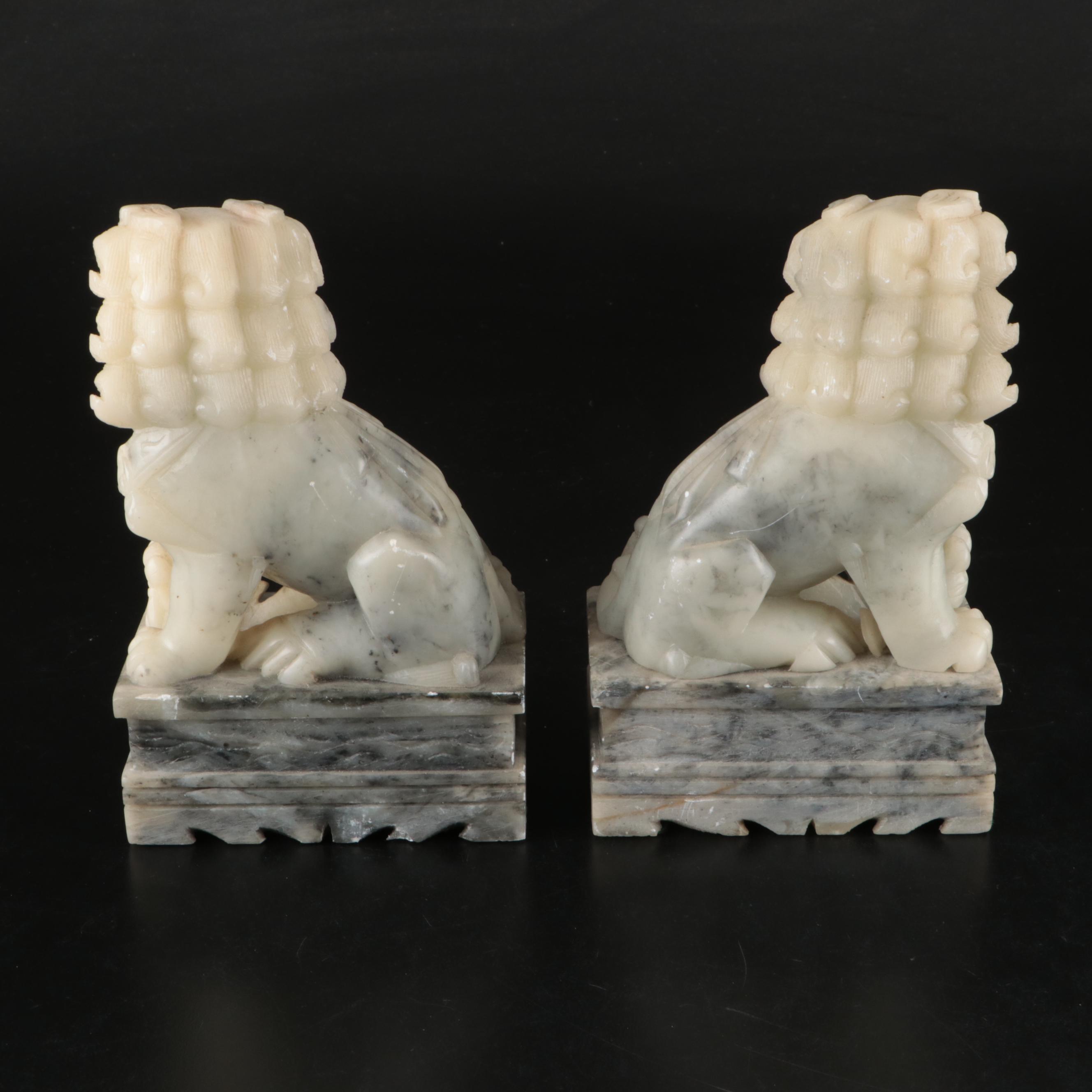 Pair of Chinese Carved Soapstone "Shishī" Guardian Lions