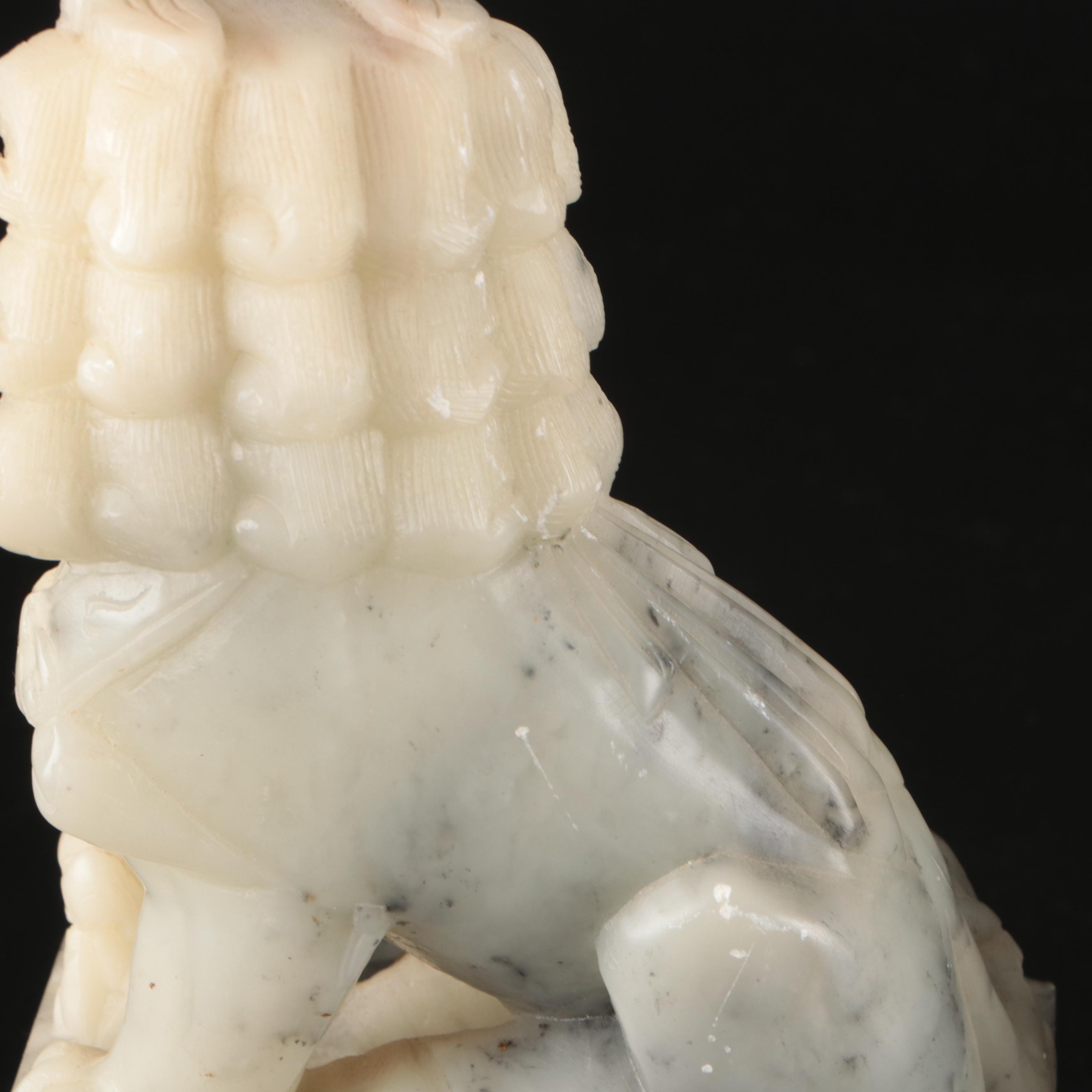 Pair of Chinese Carved Soapstone "Shishī" Guardian Lions