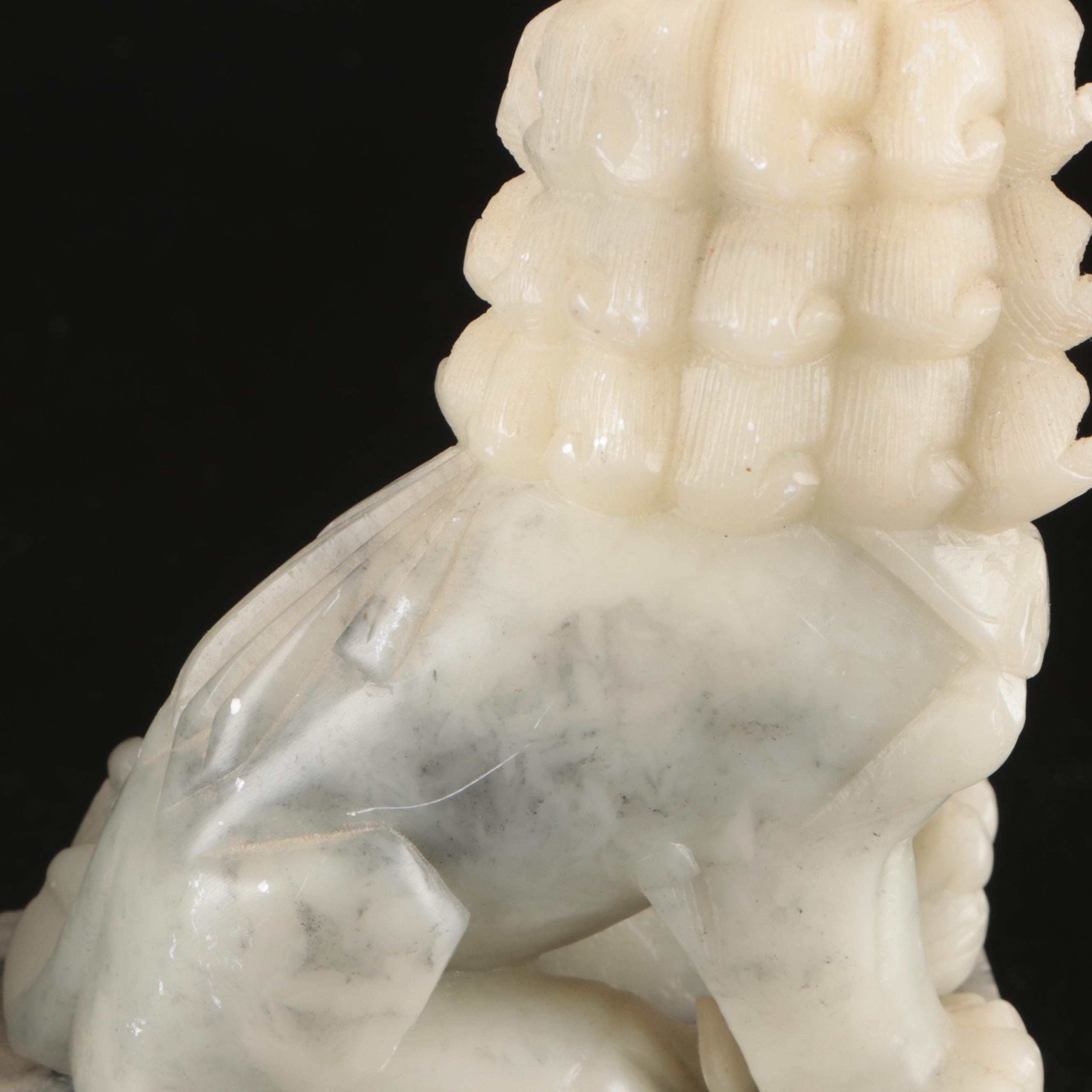 Pair of Chinese Carved Soapstone "Shishī" Guardian Lions