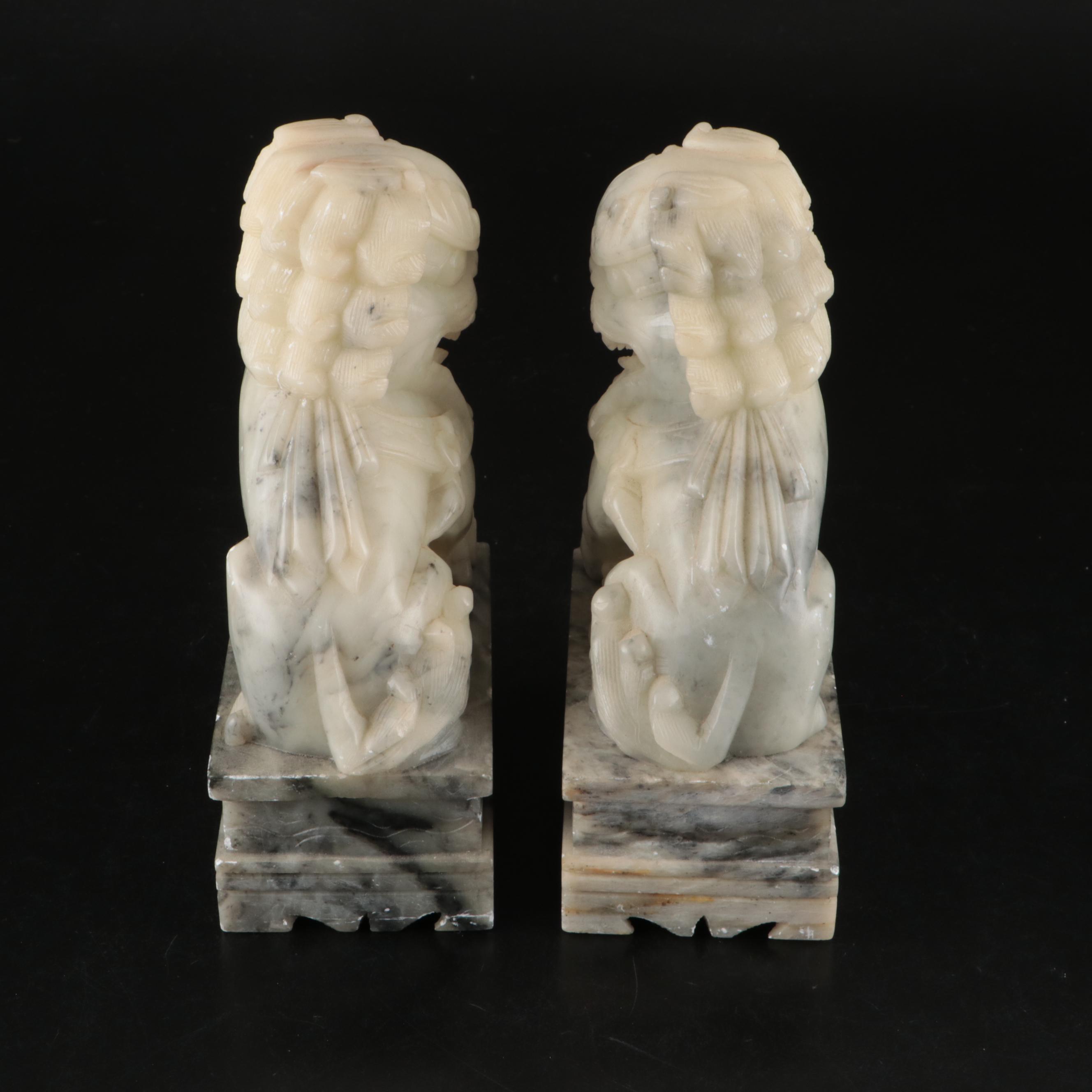 Pair of Chinese Carved Soapstone "Shishī" Guardian Lions