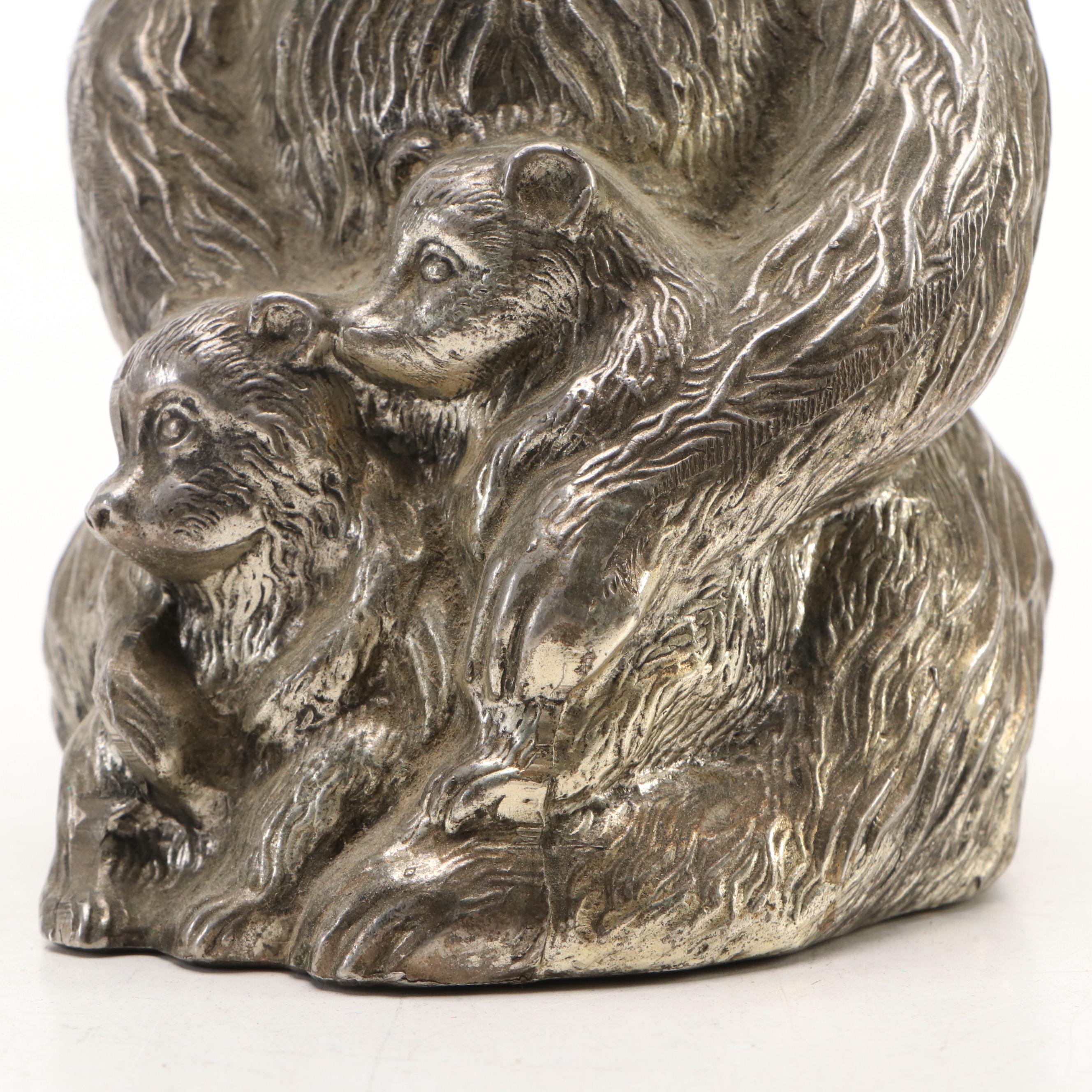 Mother Bear and Cubs Metal Coin Bank, Late 20th Century