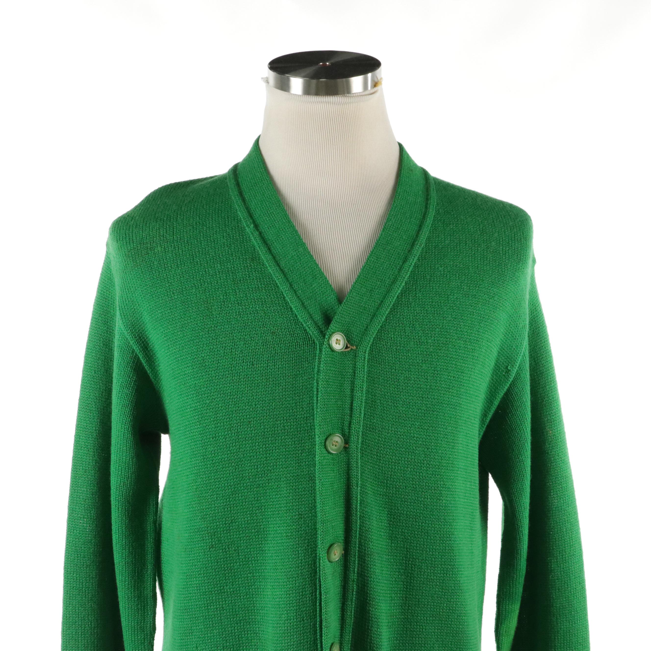 Men's Vintage Forest Park Wool Letterman Jacket and Wool Knit V-Neck Cardigan