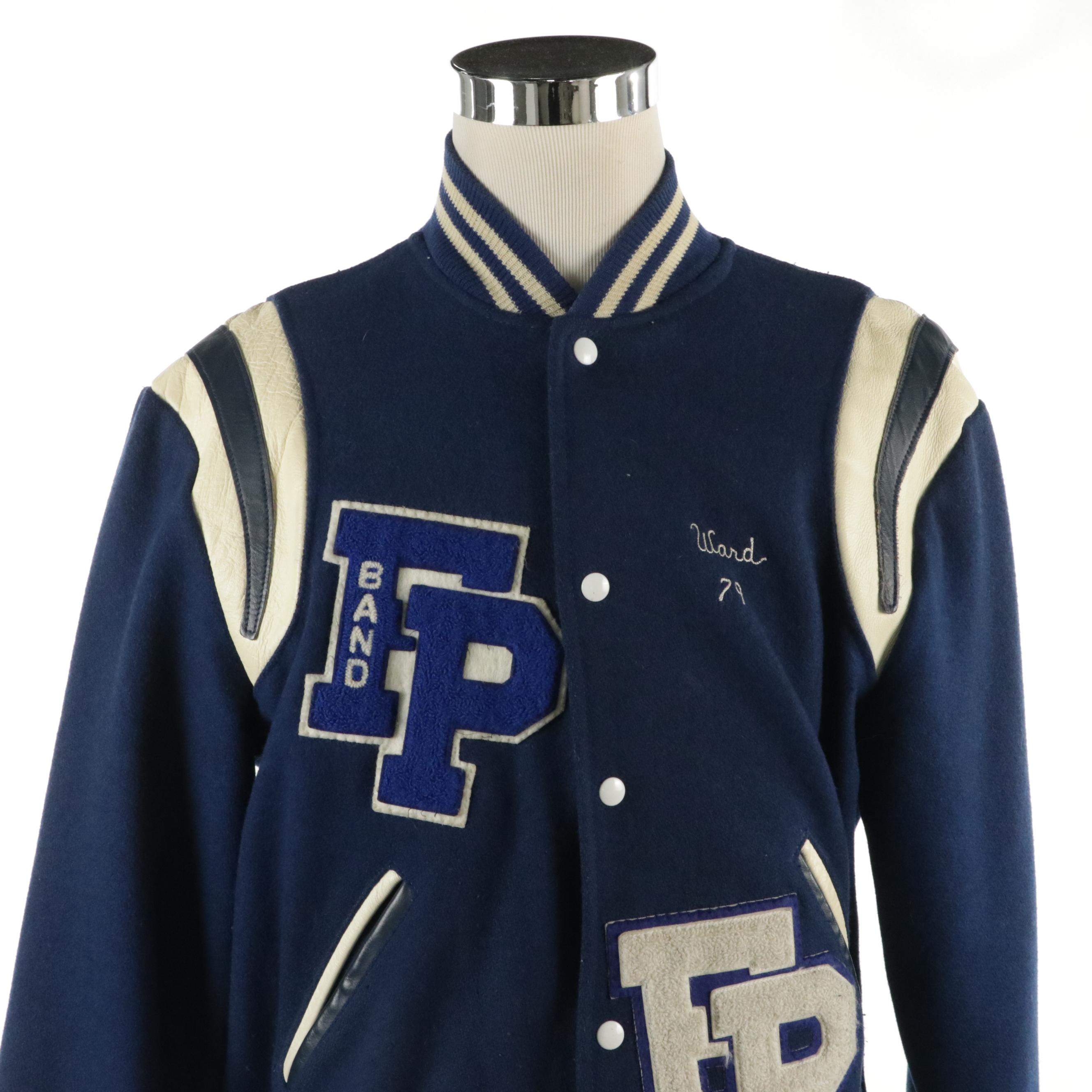 Men's Vintage Forest Park Wool Letterman Jacket and Wool Knit V-Neck Cardigan