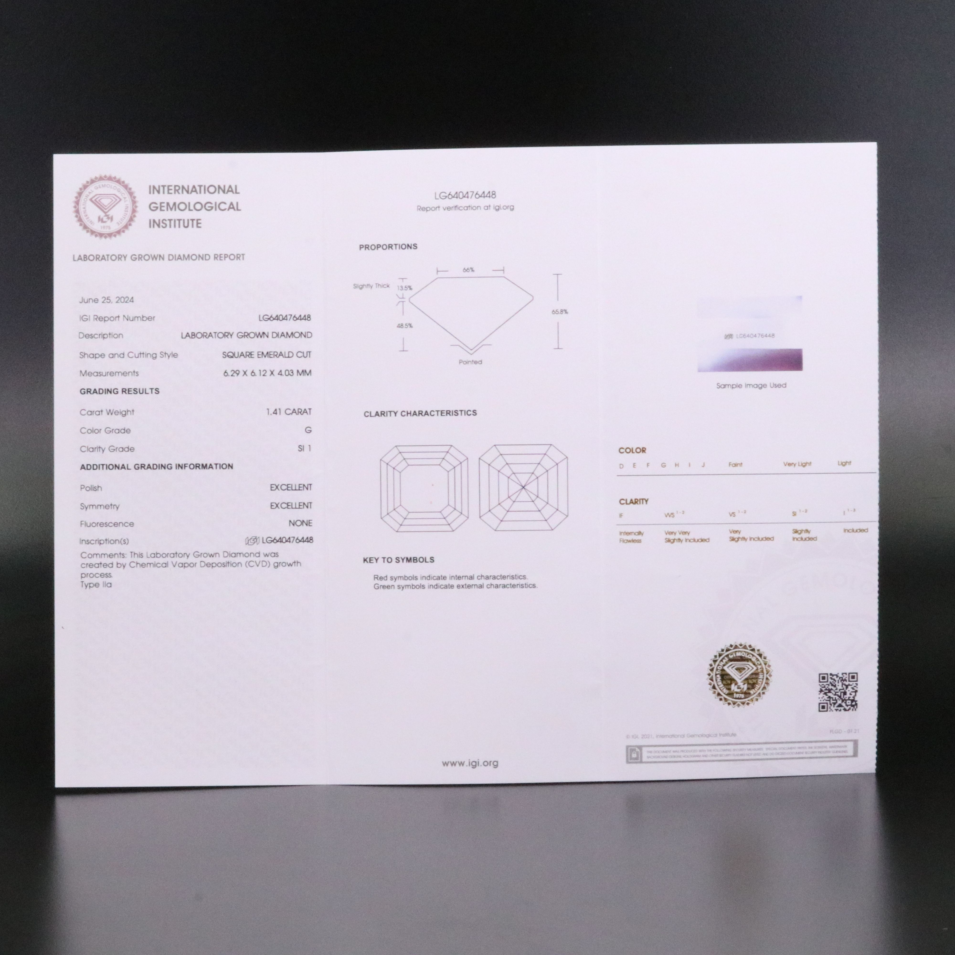 Loose 1.41 CT Lab Grown Diamond with IGI Report