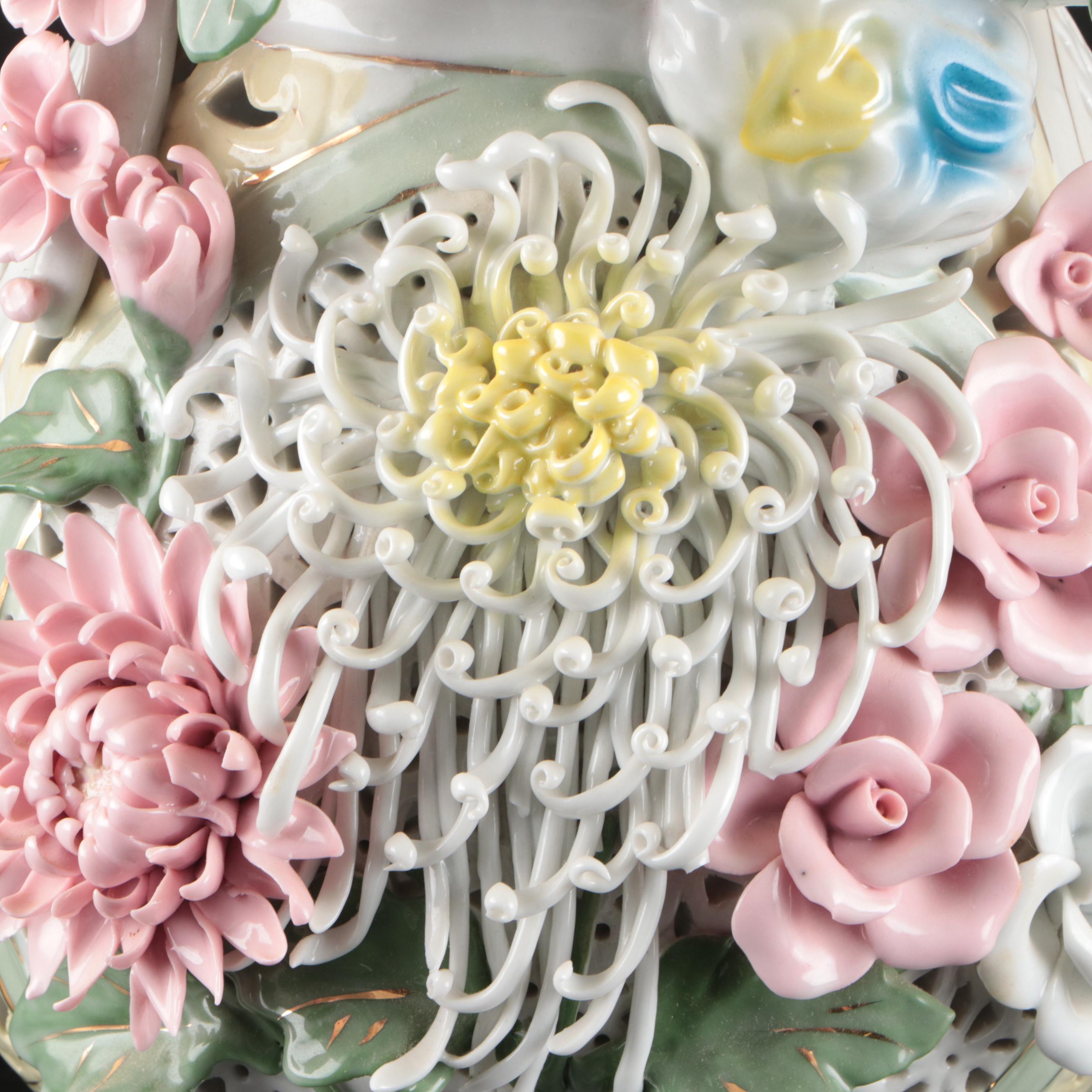 Chinese Style Floral Reticulated Porcelain Vase