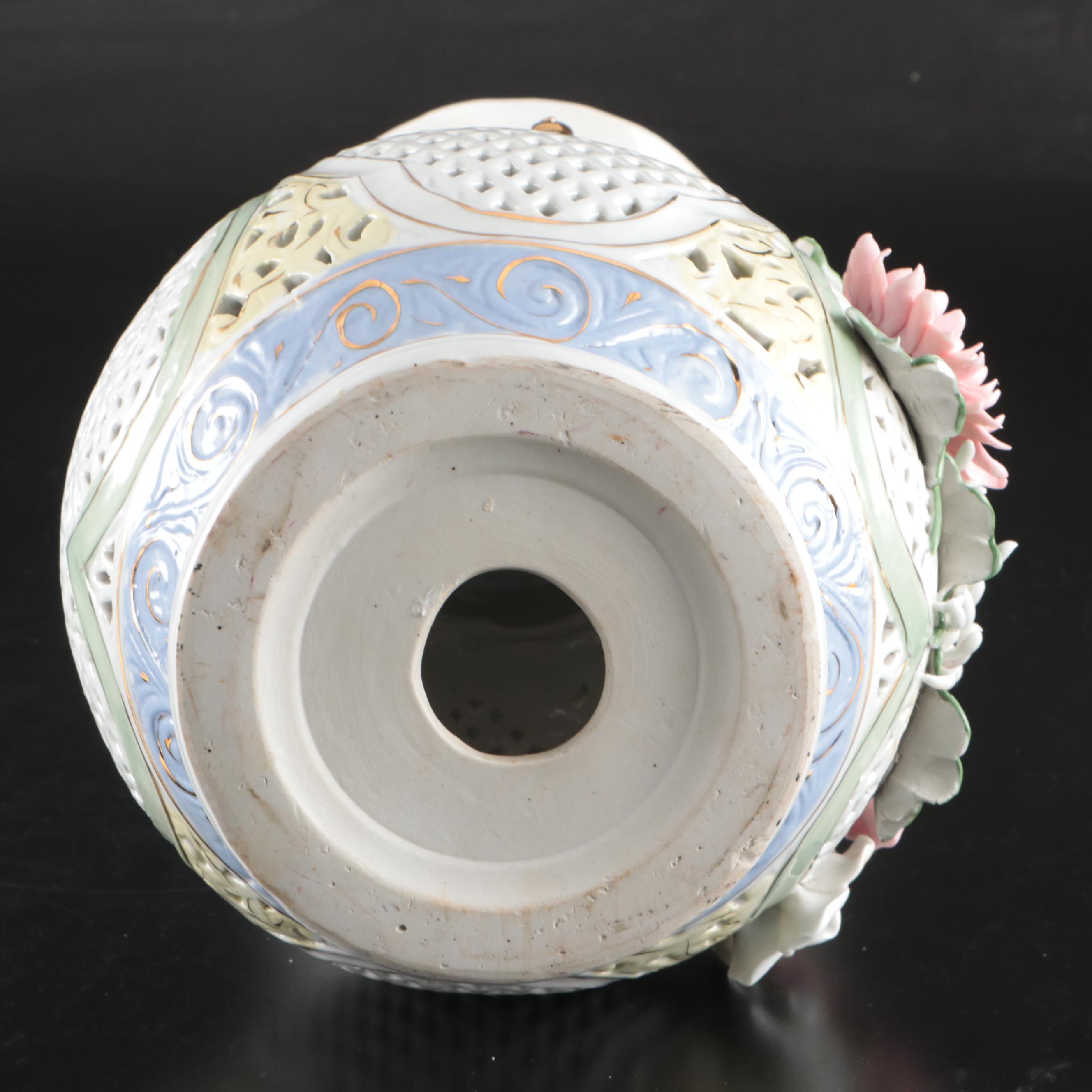Chinese Style Floral Reticulated Porcelain Vase