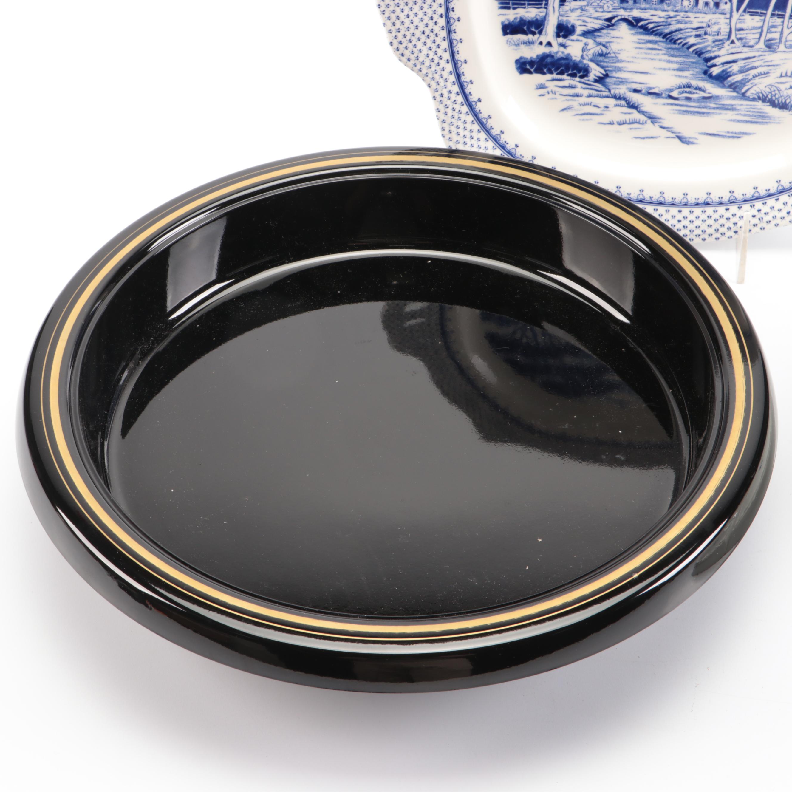 Chinese Blue and White Porcelain Sauce Bowls on Lazy Susan with Other Tableware