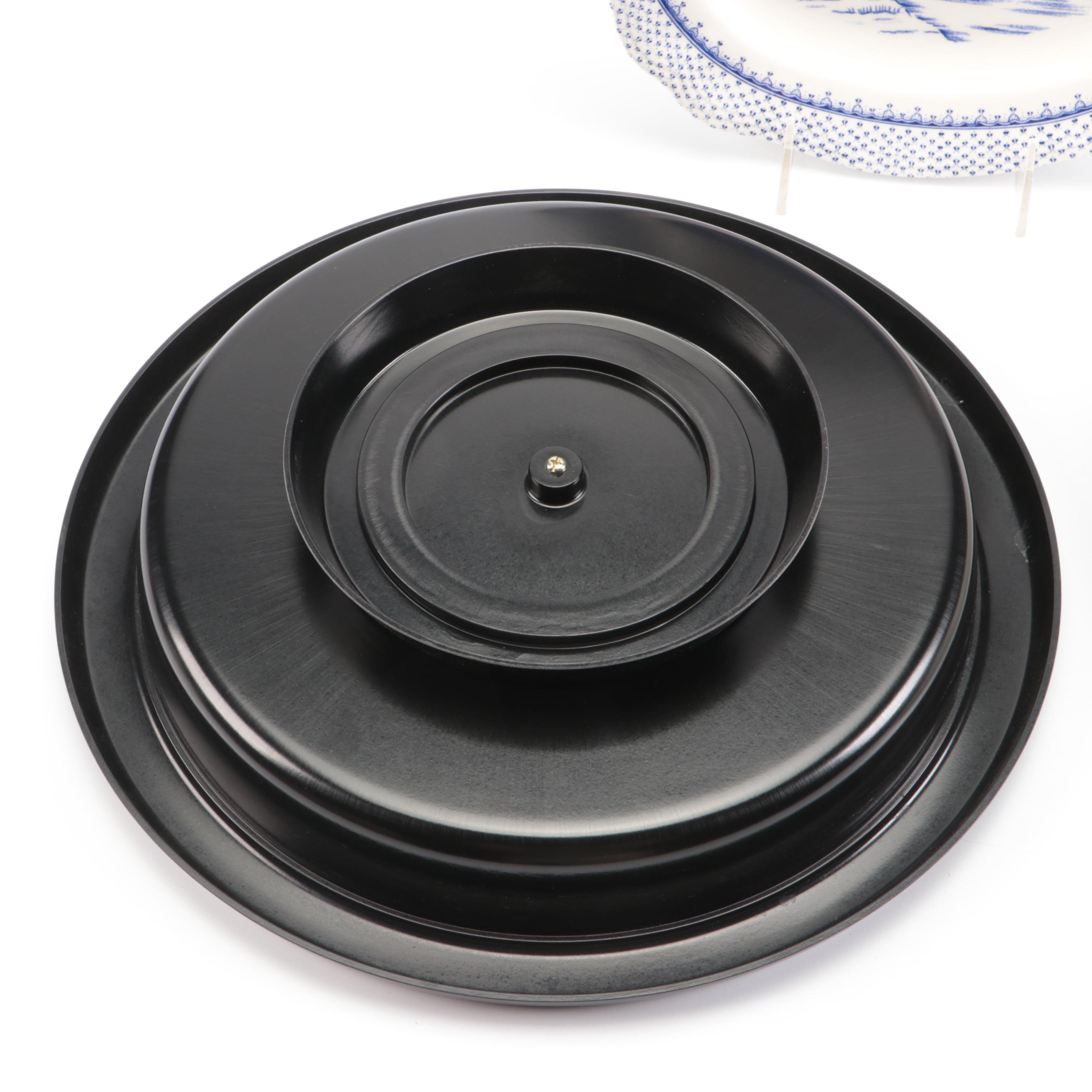 Chinese Blue and White Porcelain Sauce Bowls on Lazy Susan with Other Tableware