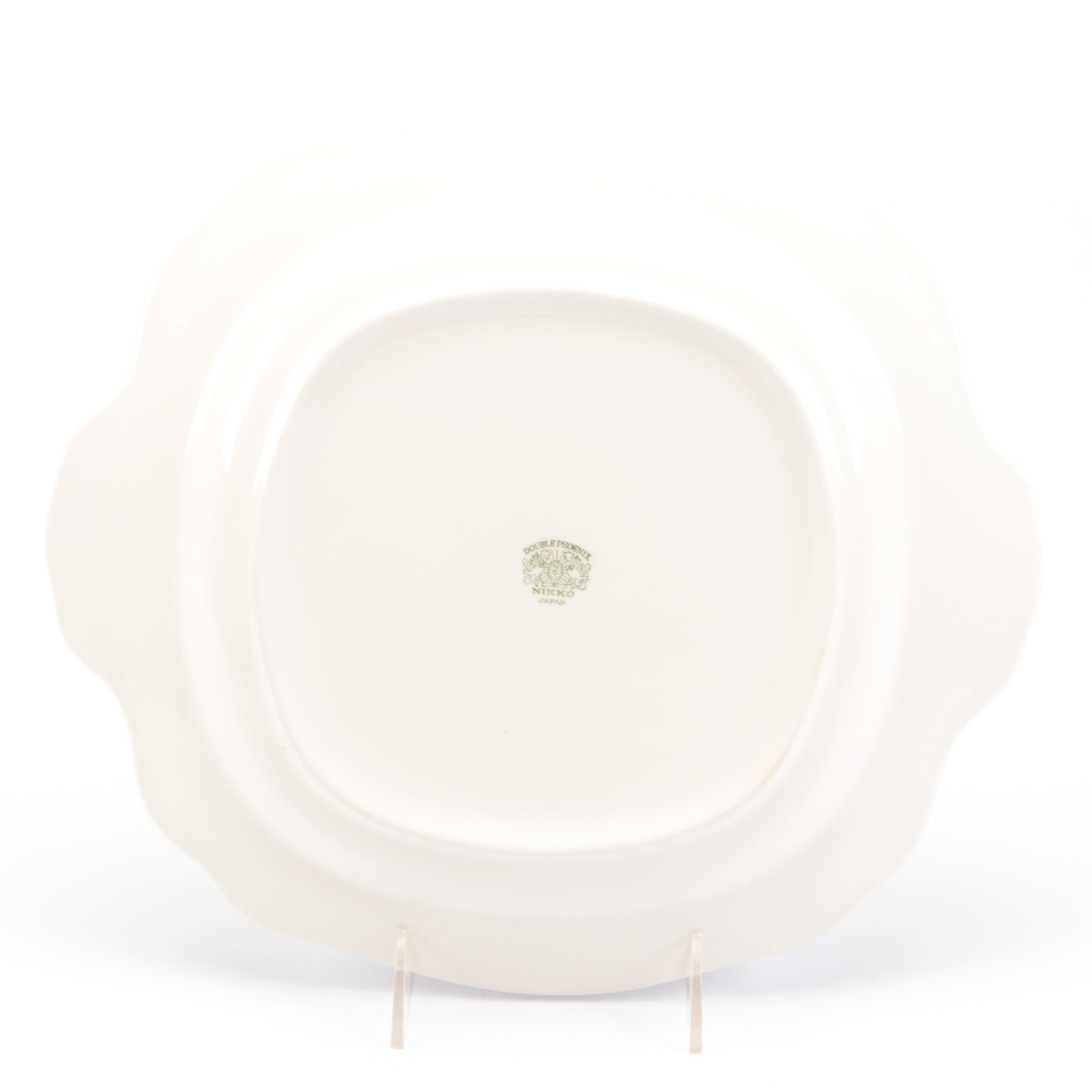 Chinese Blue and White Porcelain Sauce Bowls on Lazy Susan with Other Tableware