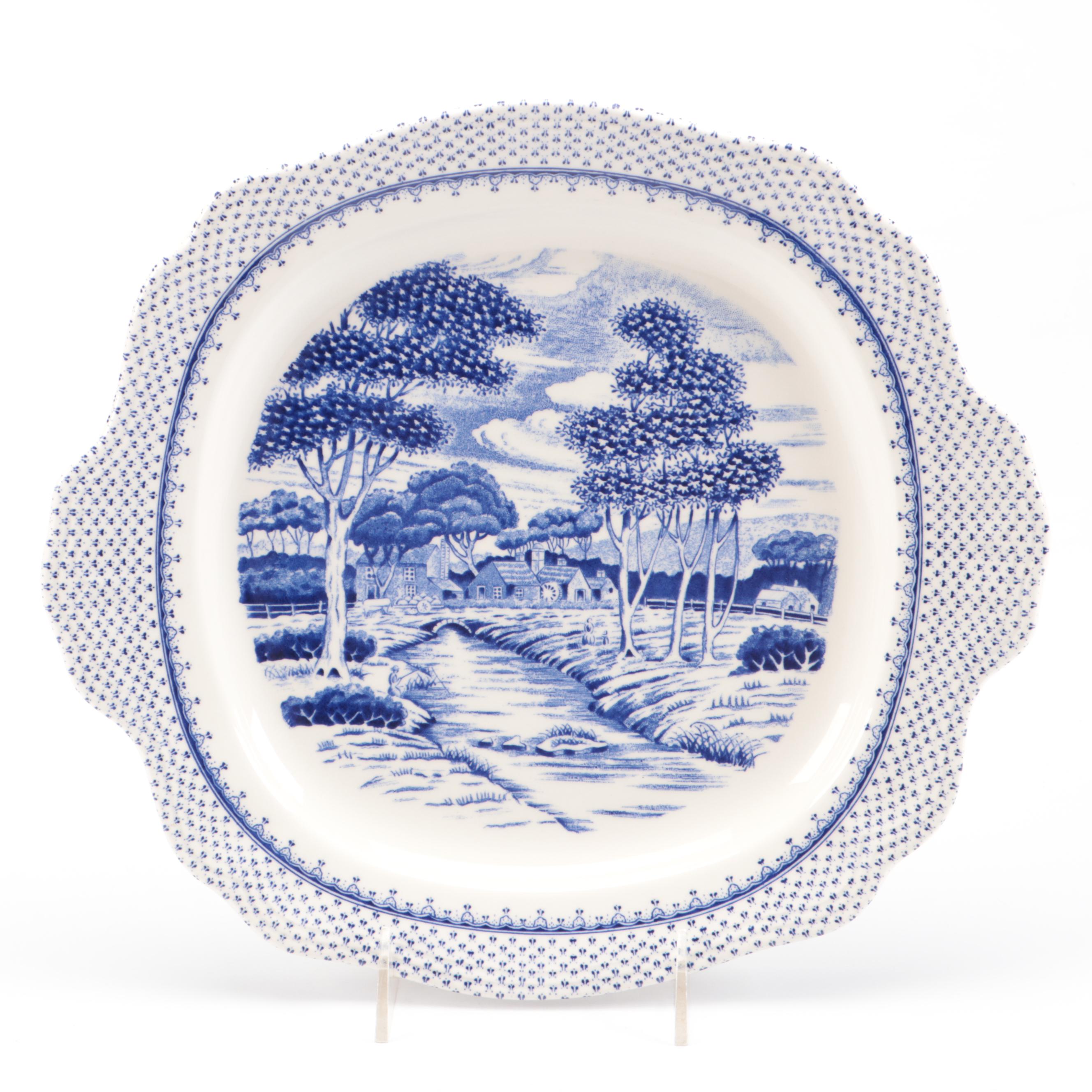 Chinese Blue and White Porcelain Sauce Bowls on Lazy Susan with Other Tableware