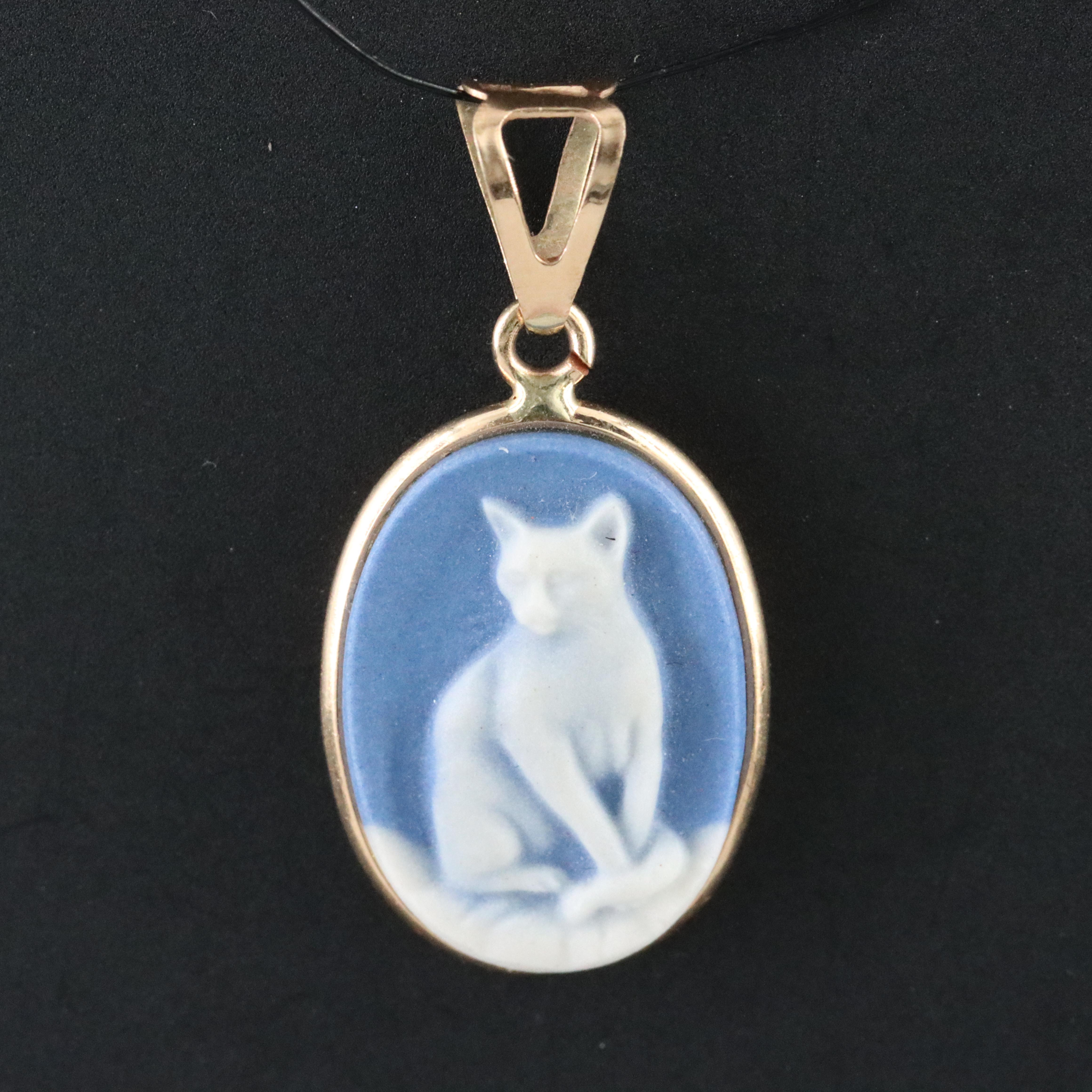 14K Jasperware Cat Cameo Pendant