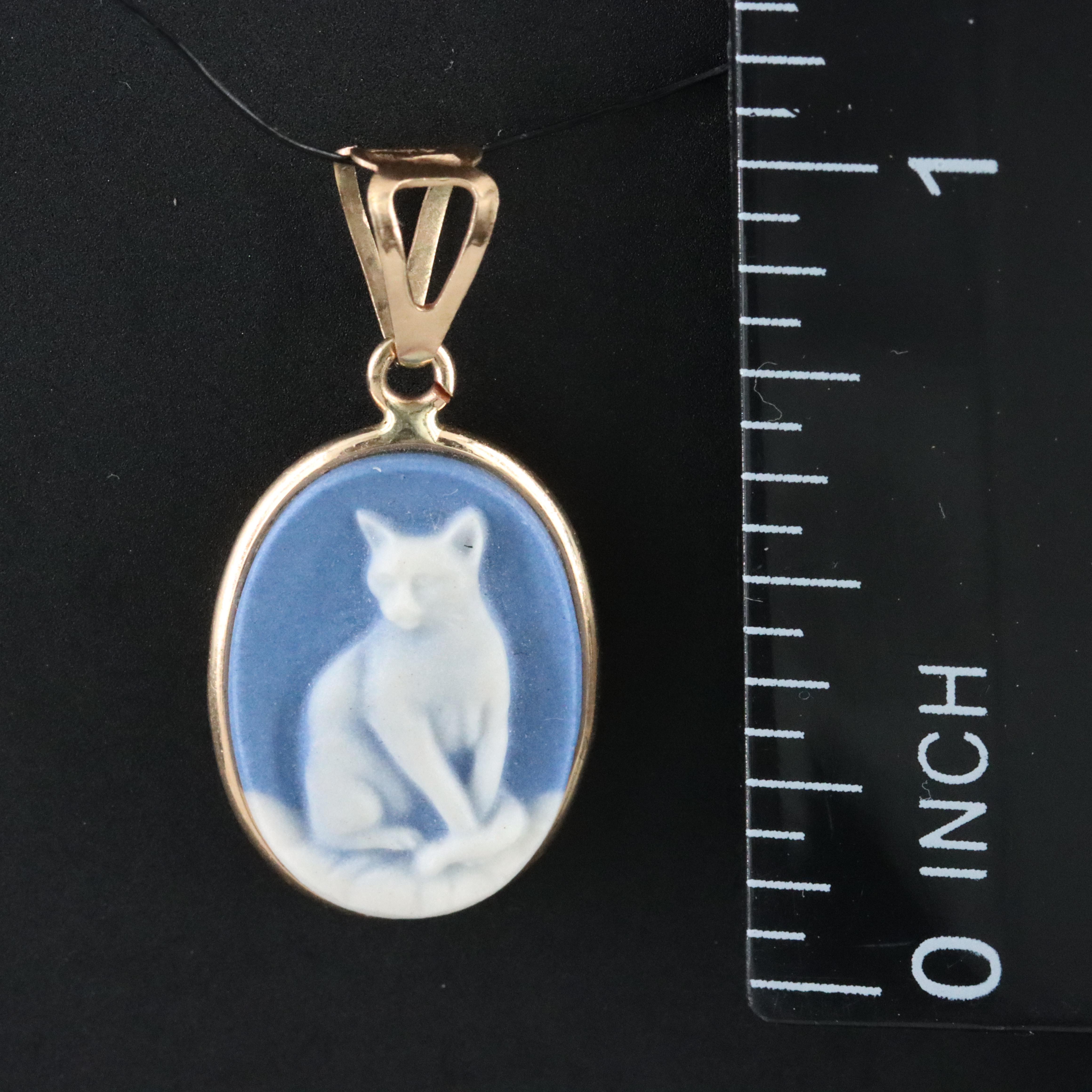 14K Jasperware Cat Cameo Pendant