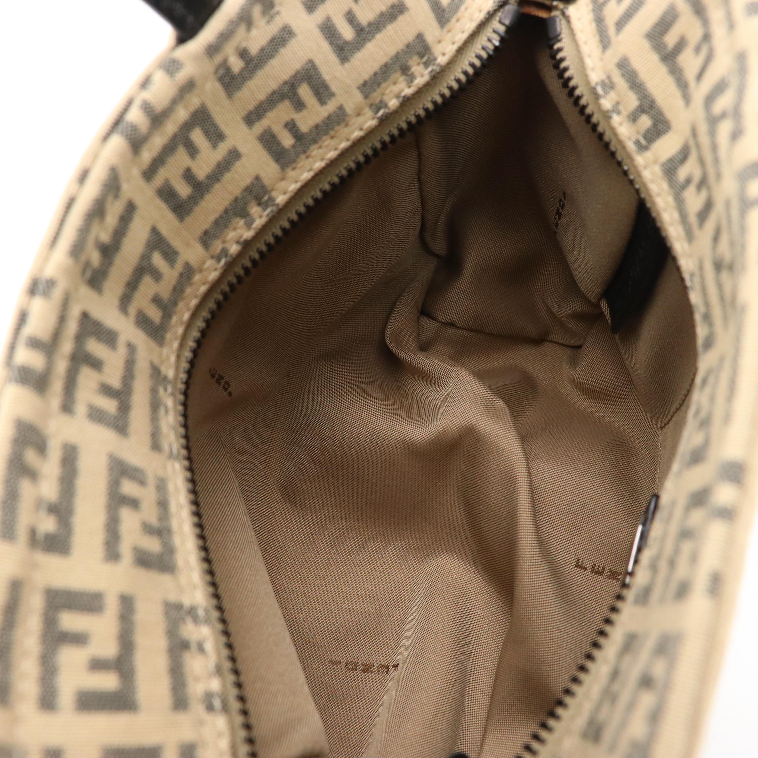 Fendi Mini Handbag 8BN105 in Beige Zucchino Canvas with Black Leather Trim