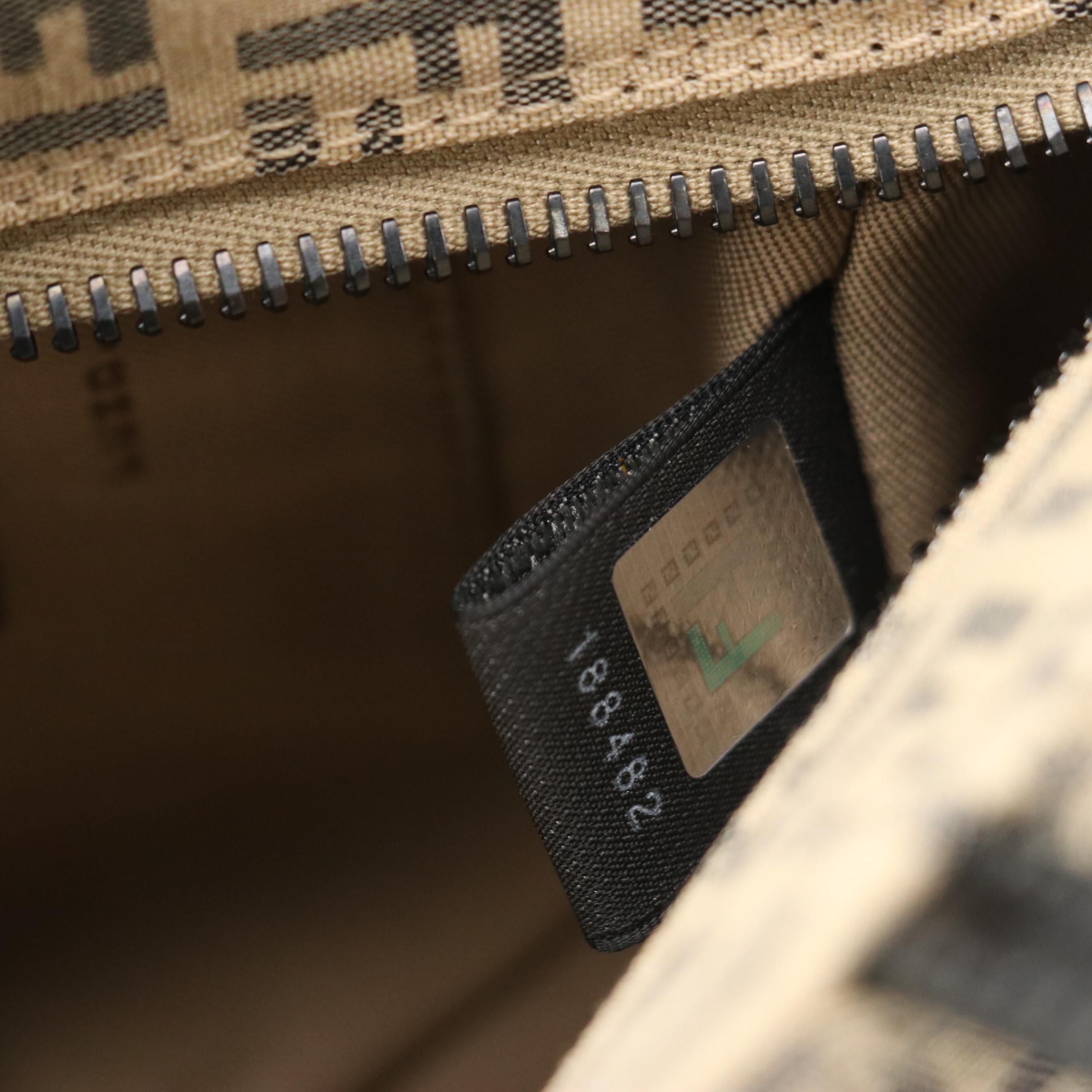 Fendi Mini Handbag 8BN105 in Beige Zucchino Canvas with Black Leather Trim