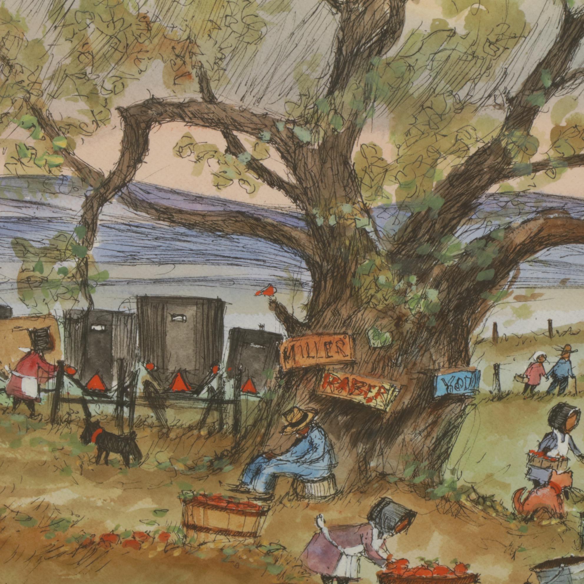 Ed Gifford "The Gathering" Watercolor Painting, 1987