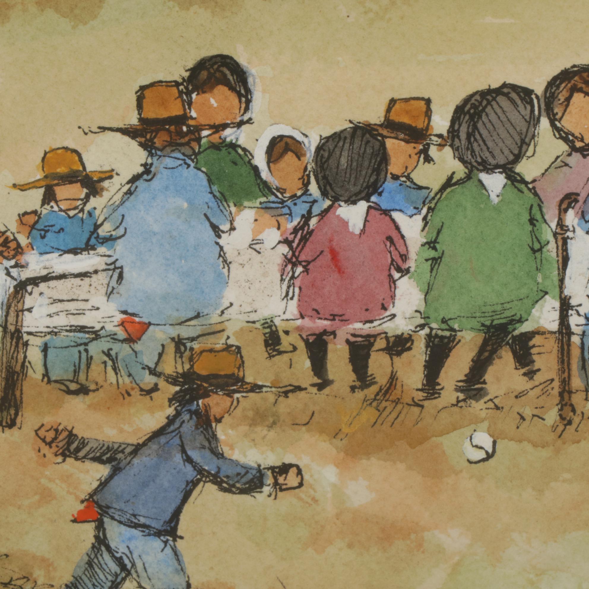 Ed Gifford "The Gathering" Watercolor Painting, 1987