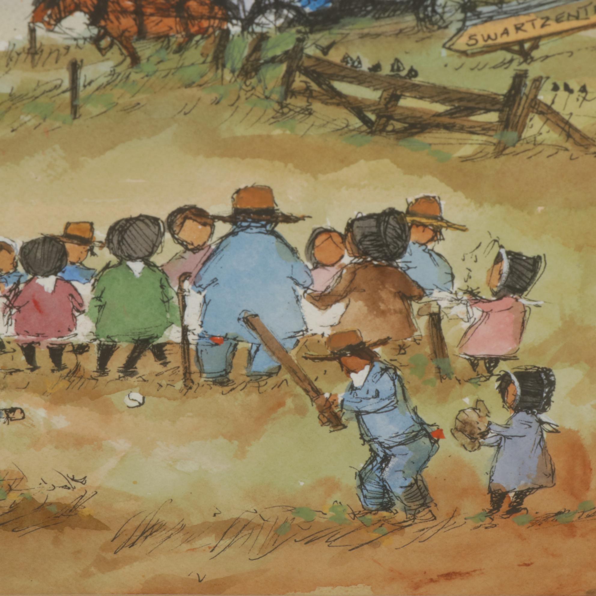 Ed Gifford "The Gathering" Watercolor Painting, 1987