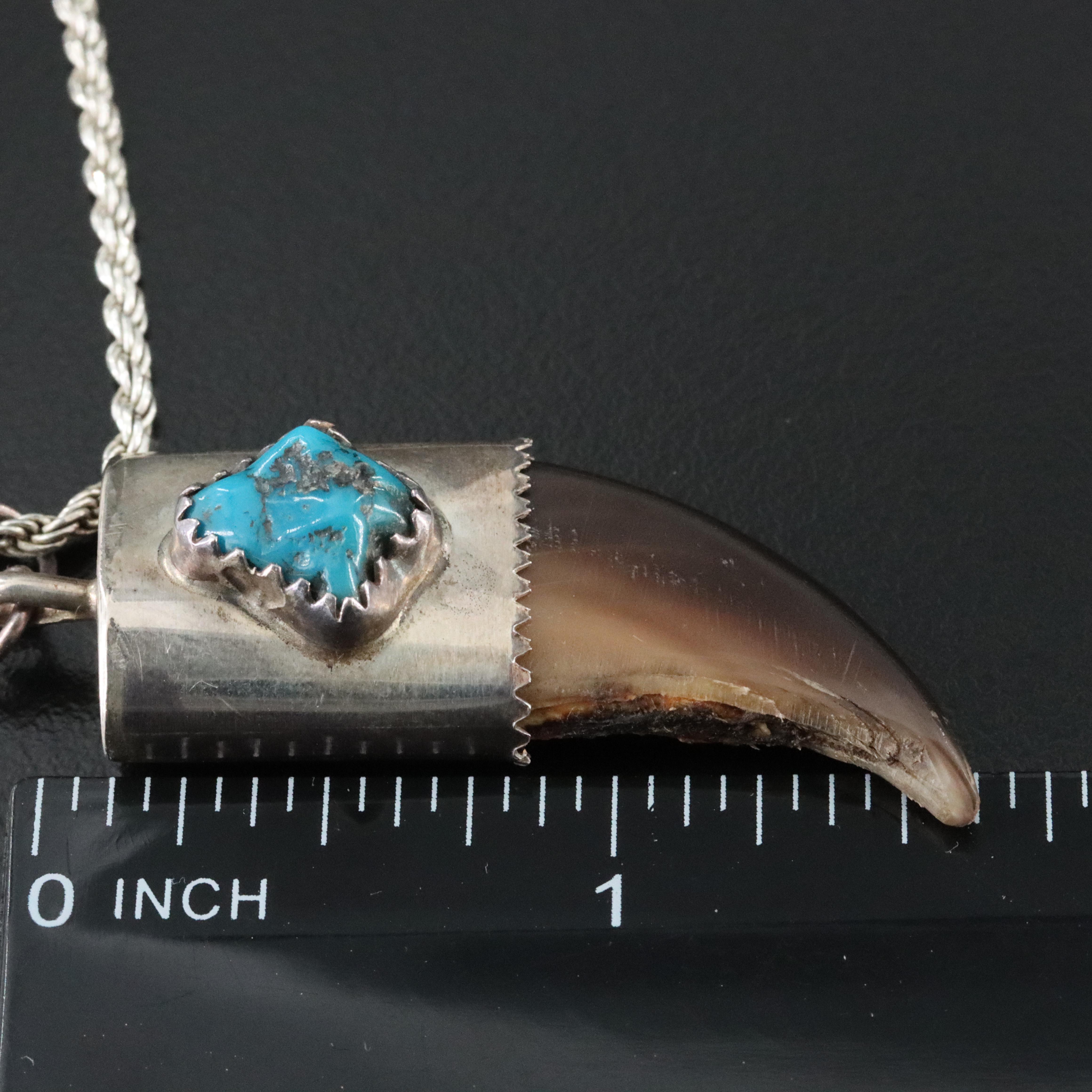 Sterling Black Bear Claw and Turquoise Pendant Necklace
