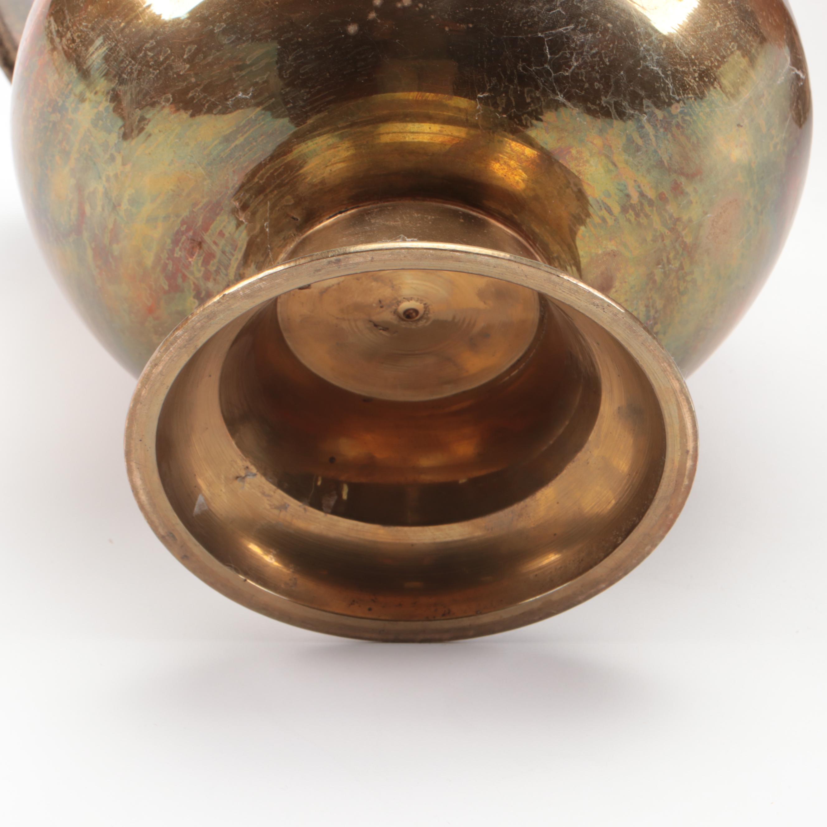 Dutch Style Copper and Brass Coal Ash Buckets with Porcelain Handles