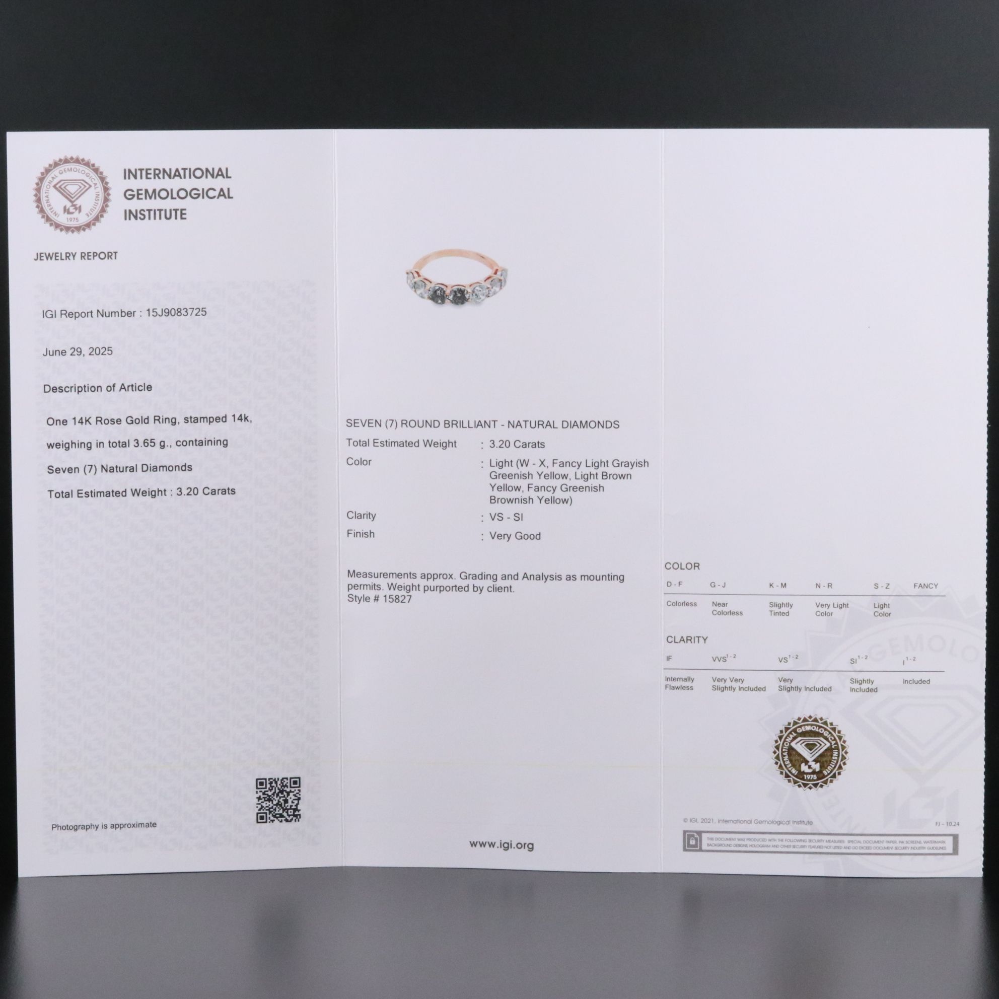 14K Rose Gold 3.20 CTW Fancy Diamond Ring with IGI Report