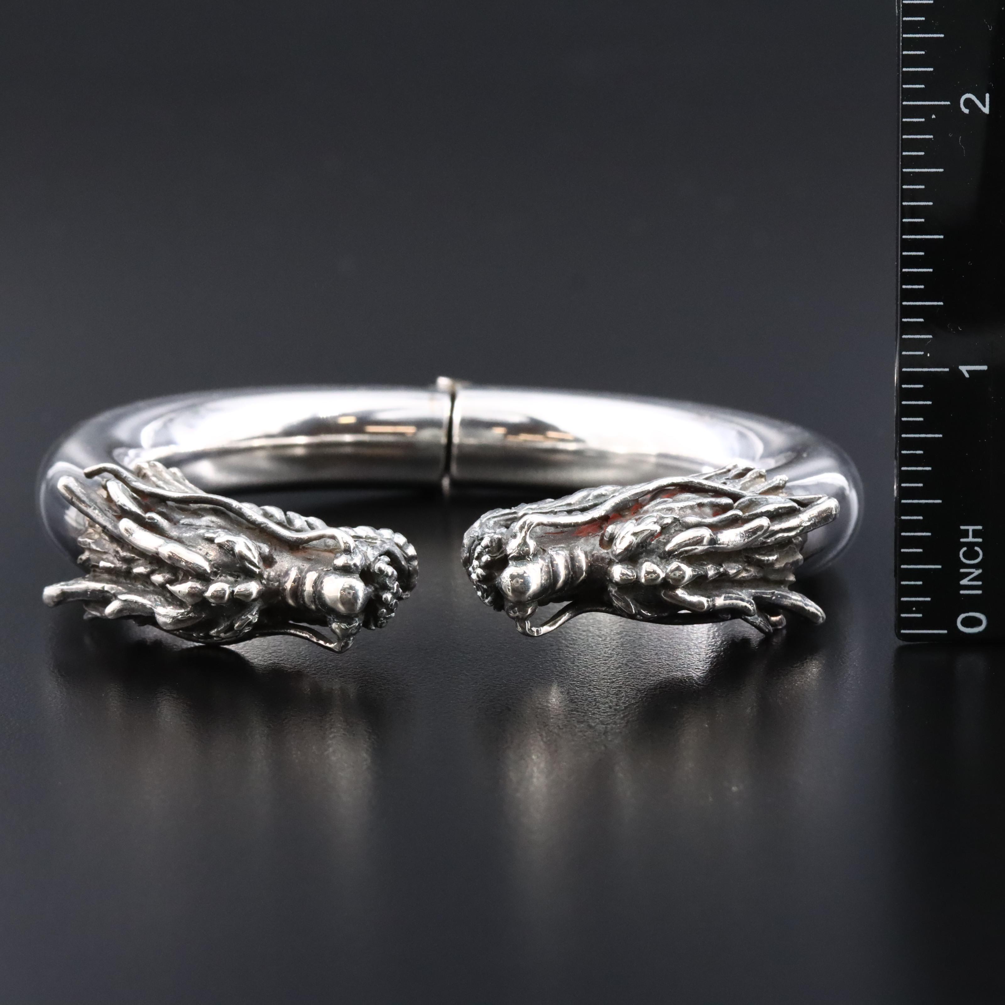 Sterling Dragon Head Hinged Cuff