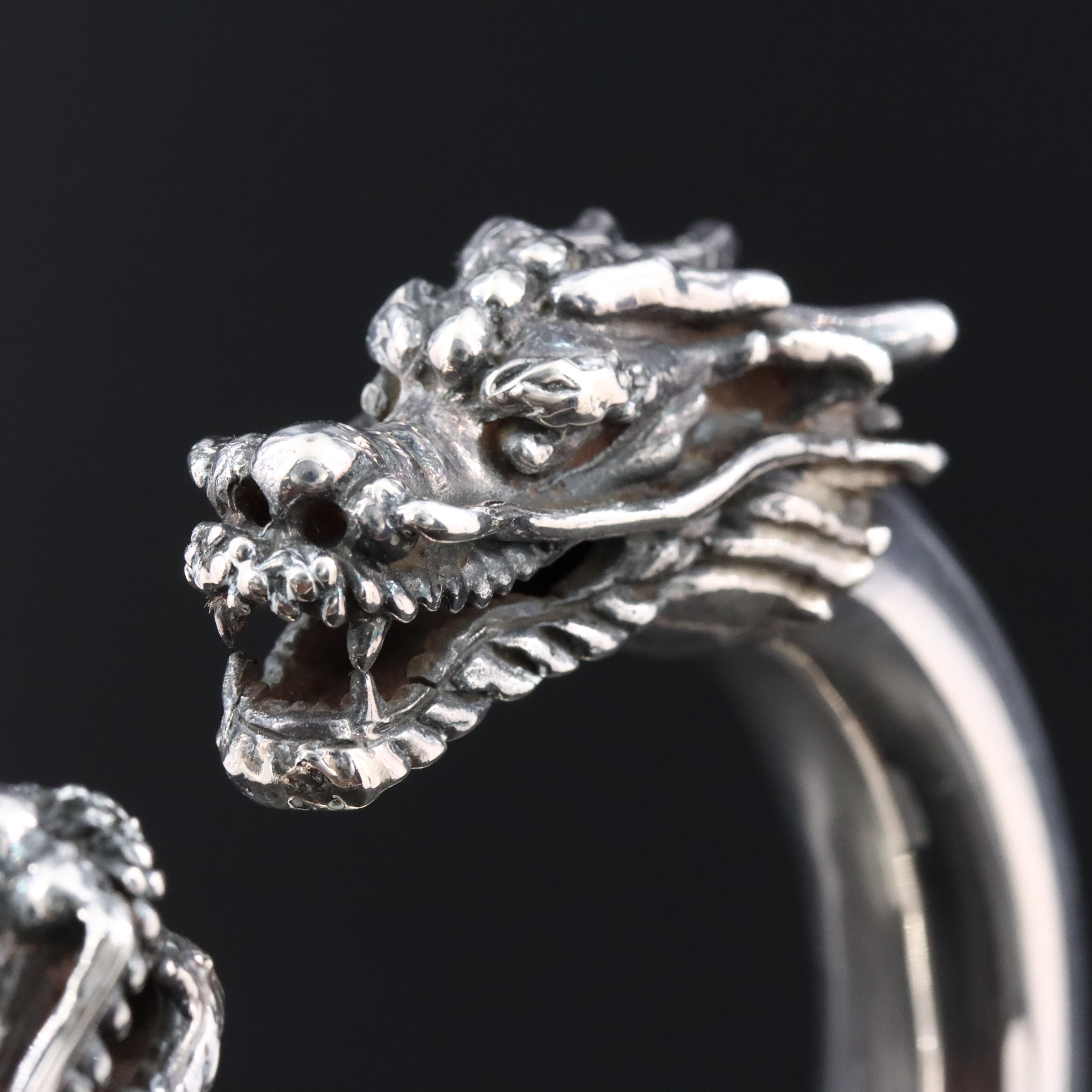 Sterling Dragon Head Hinged Cuff