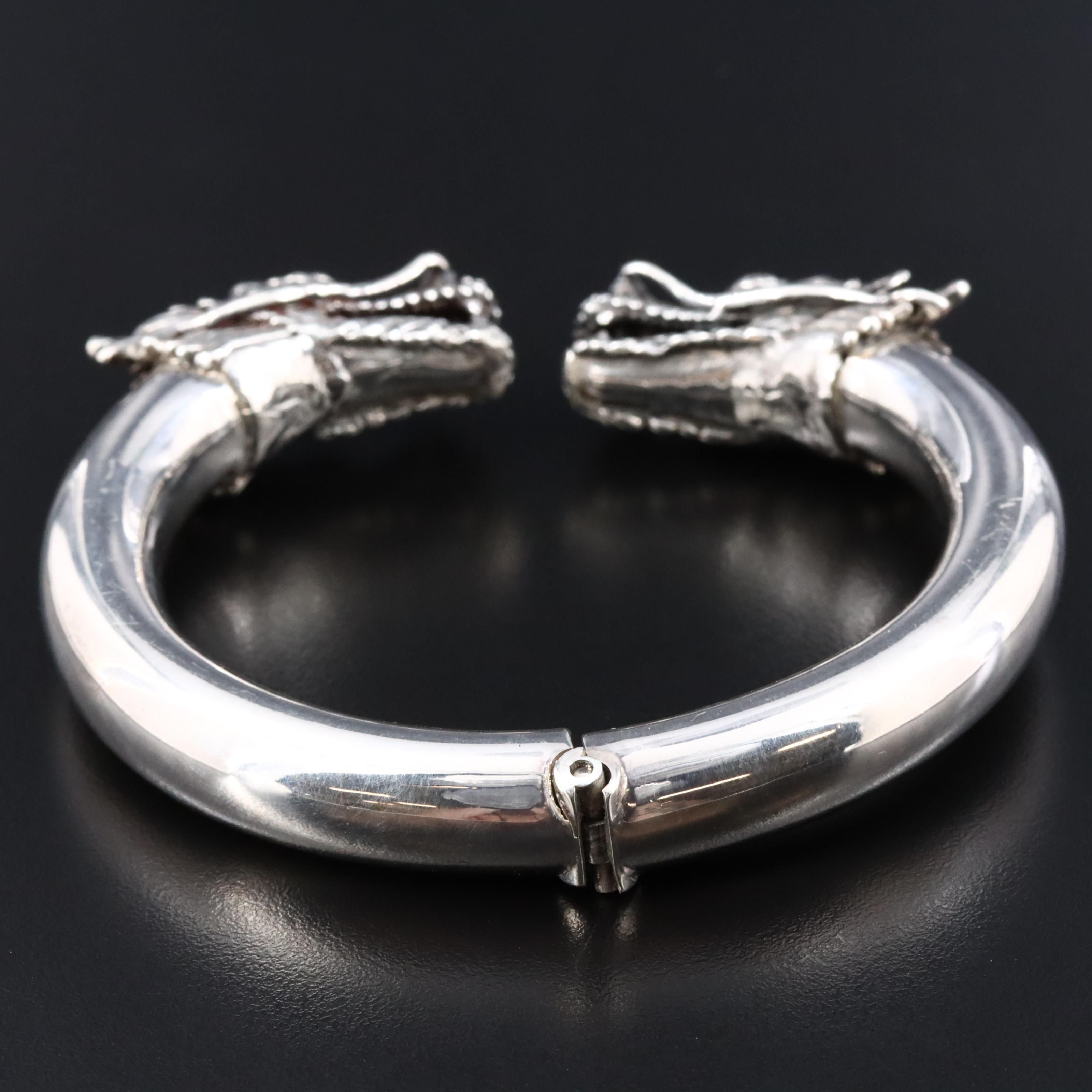 Sterling Dragon Head Hinged Cuff