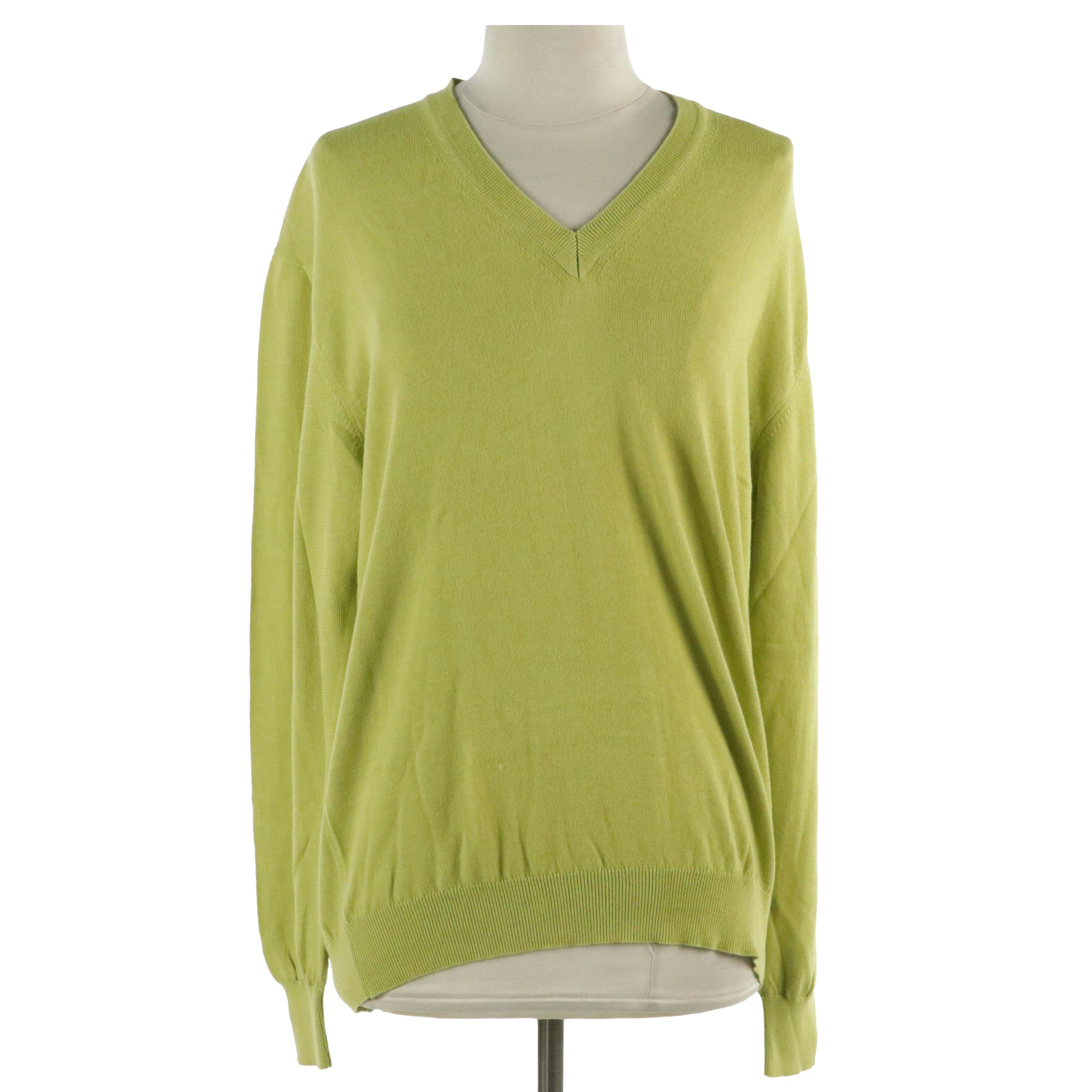 Men's Gucci Lime Green Cotton Knit V-Neck Sweater, With Tag
