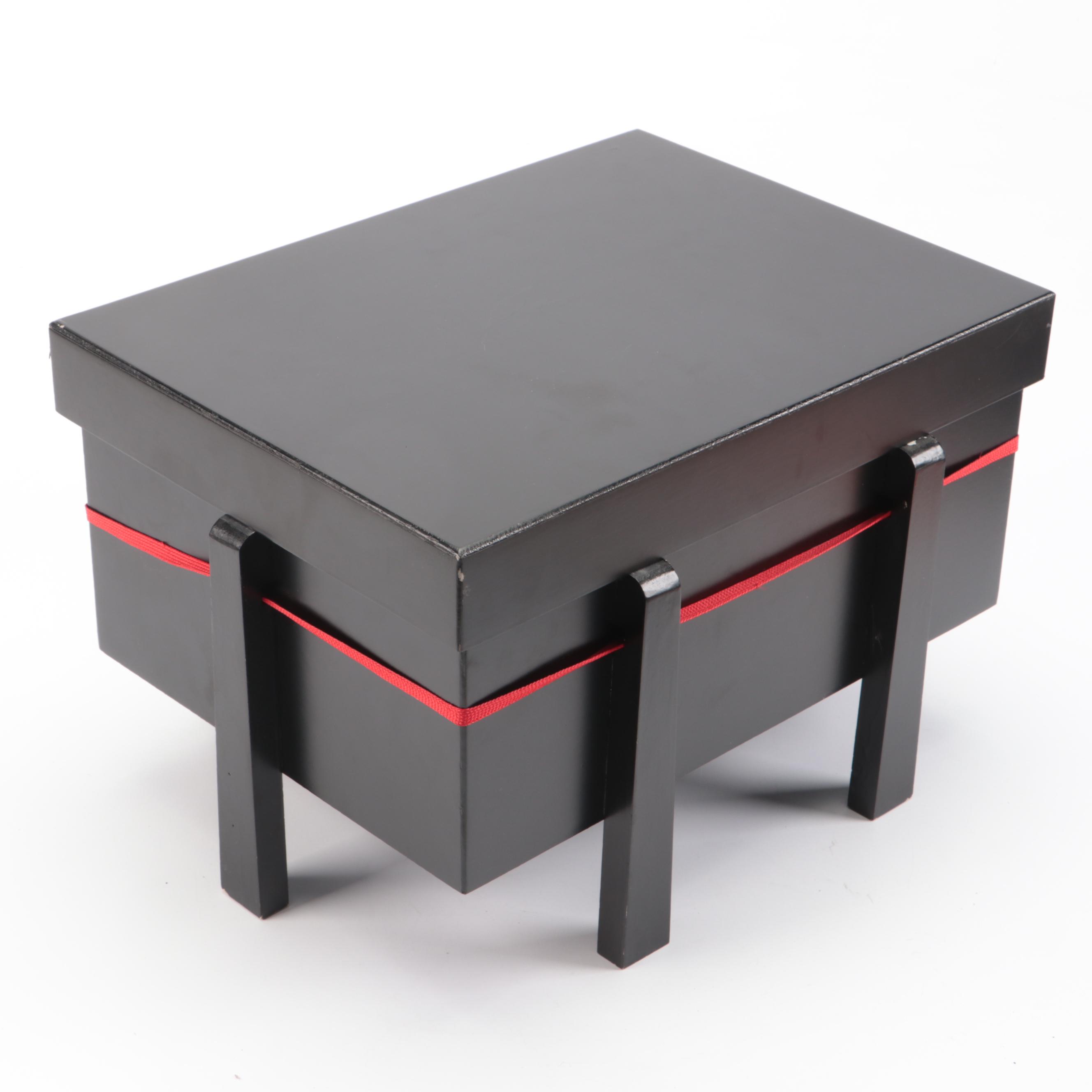 Replica of Japanese Samurai Kabuto Helmet with Decorative Wood Storage Box