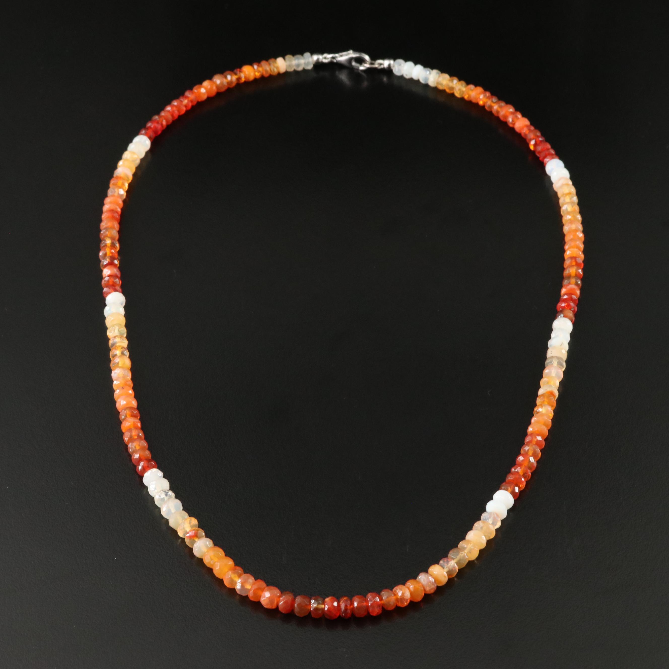 Opal and Fire Opal Necklace with Sterling Clasp