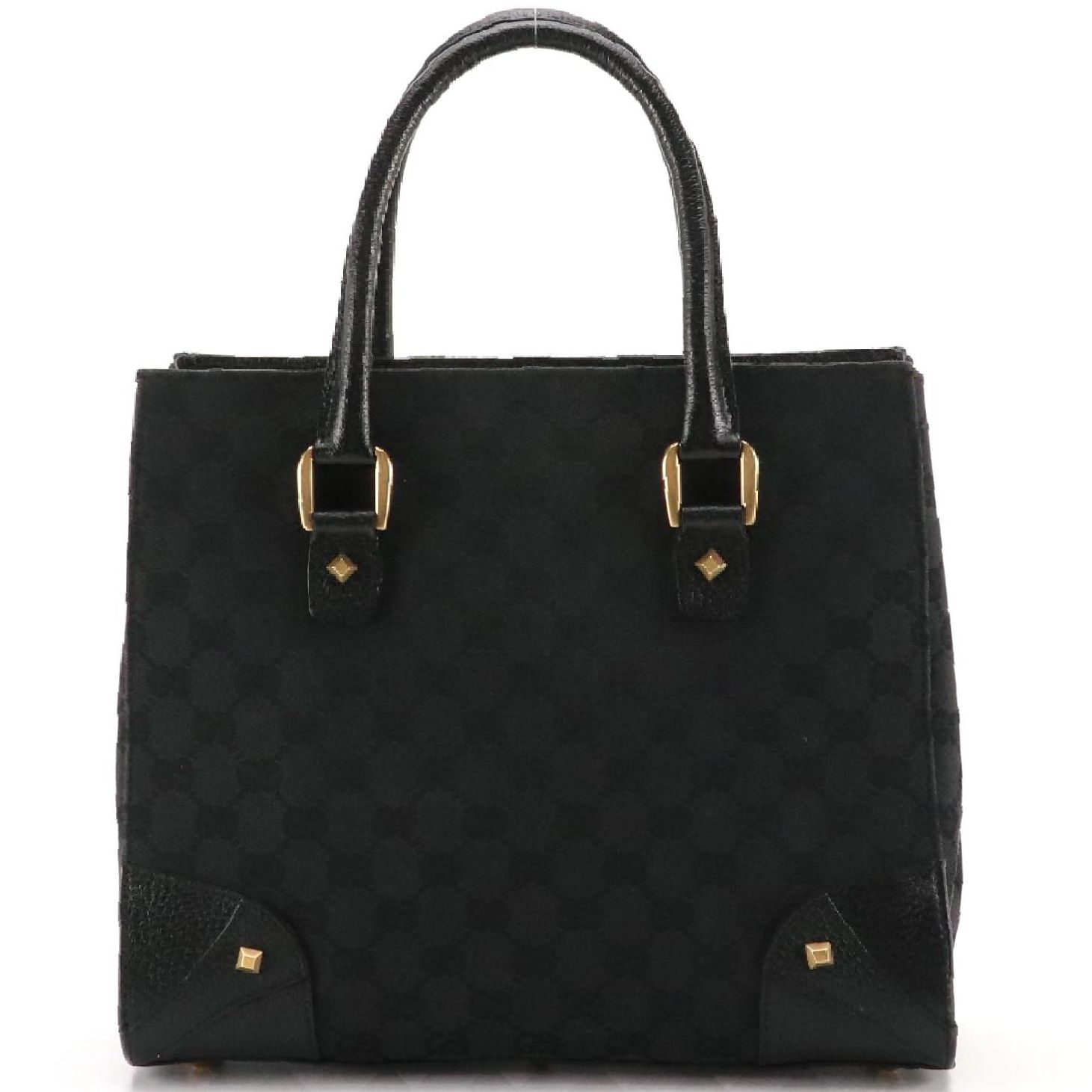Gucci Tote in Black GG Jacquard Canvas and Cinghiale Leather