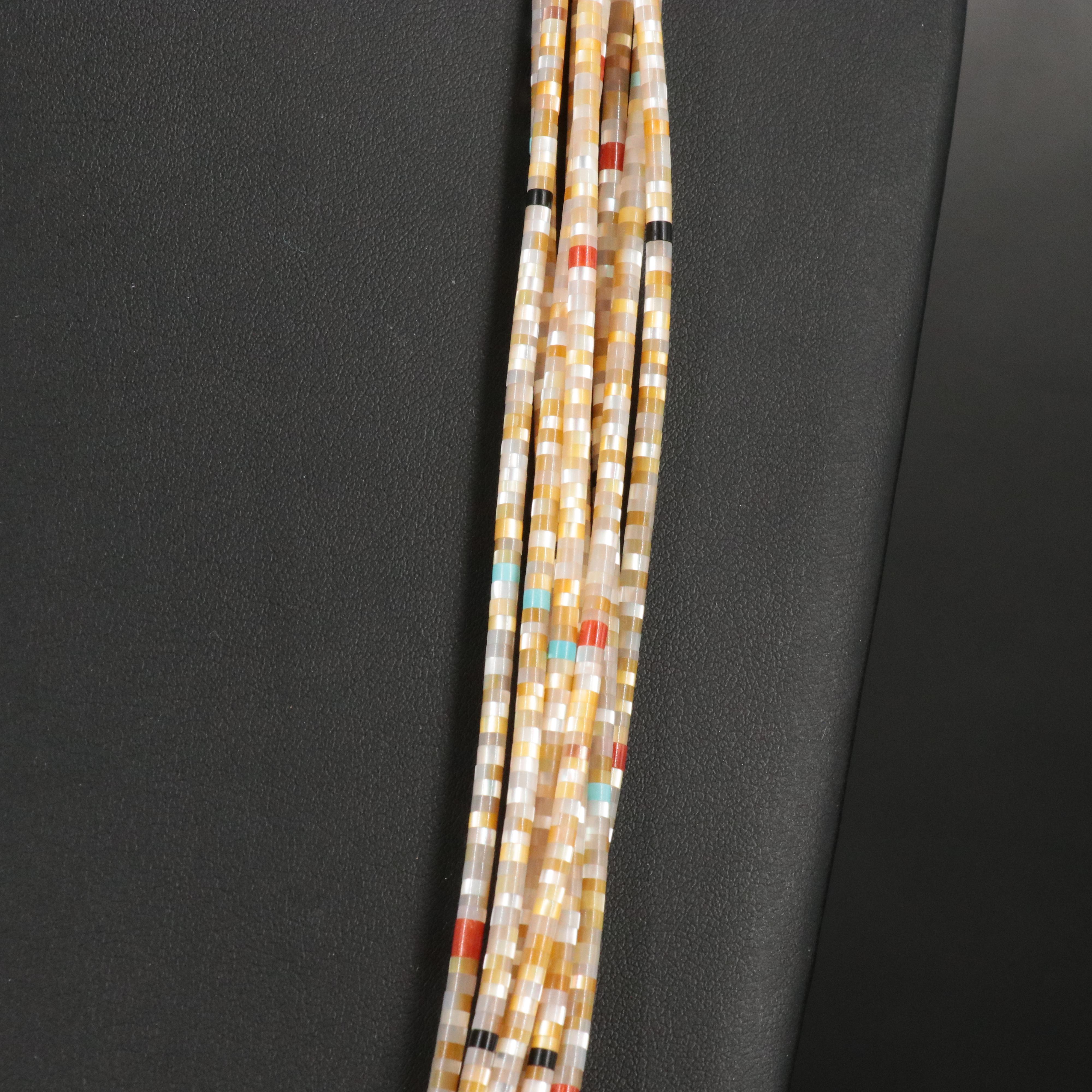 Southwestern Sterling Mother-of-Pearl & Coral Multi-Strand Heishi Bead Necklace
