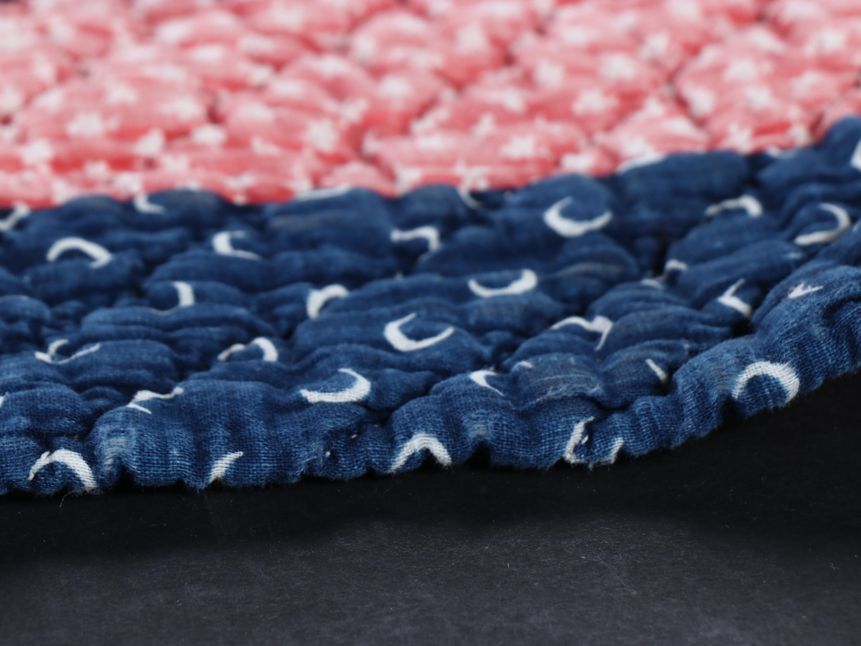 Handcrafted Applique Red and Blue Diamond Cotton Quilts