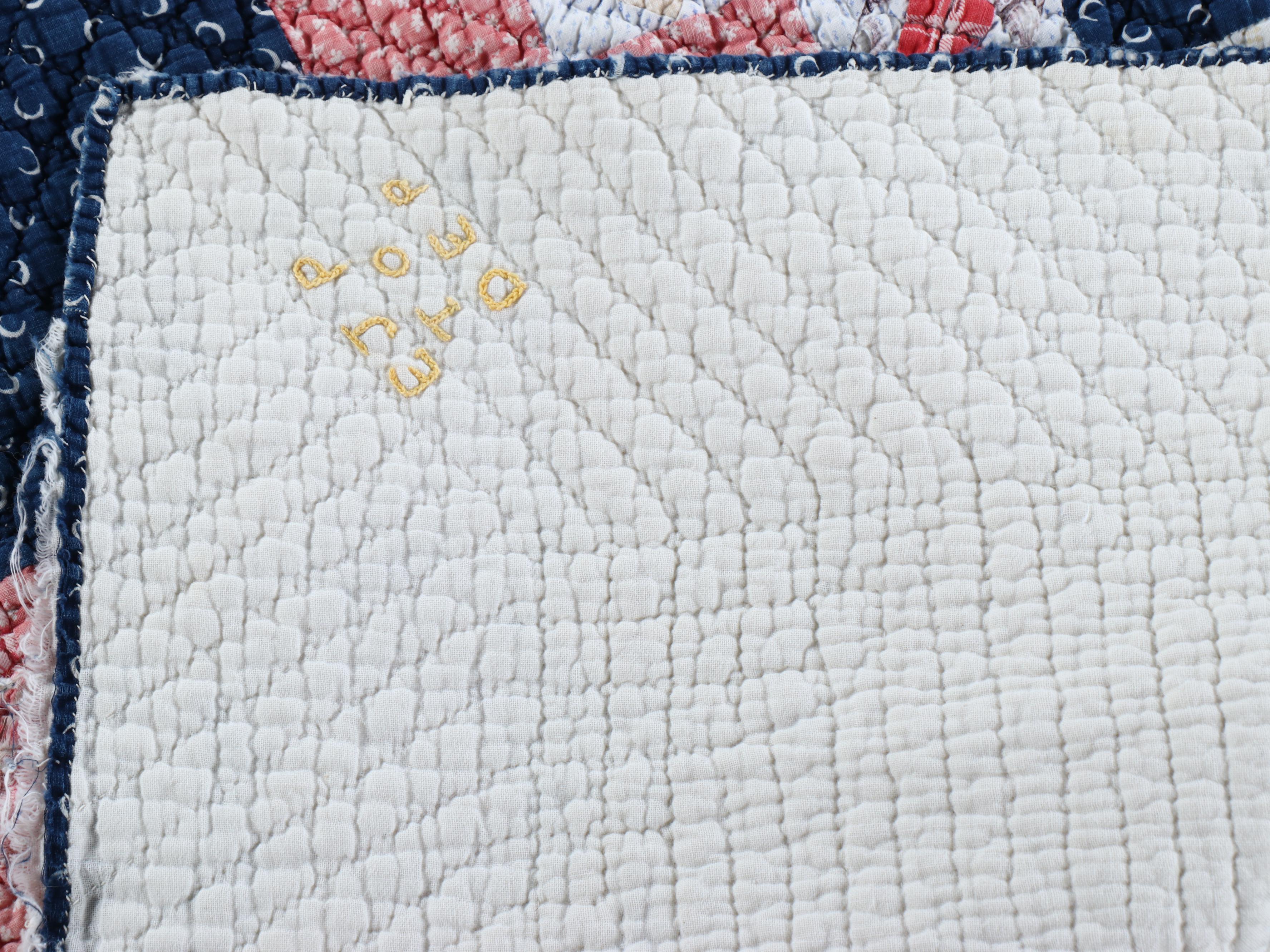 Handcrafted Applique Red and Blue Diamond Cotton Quilts