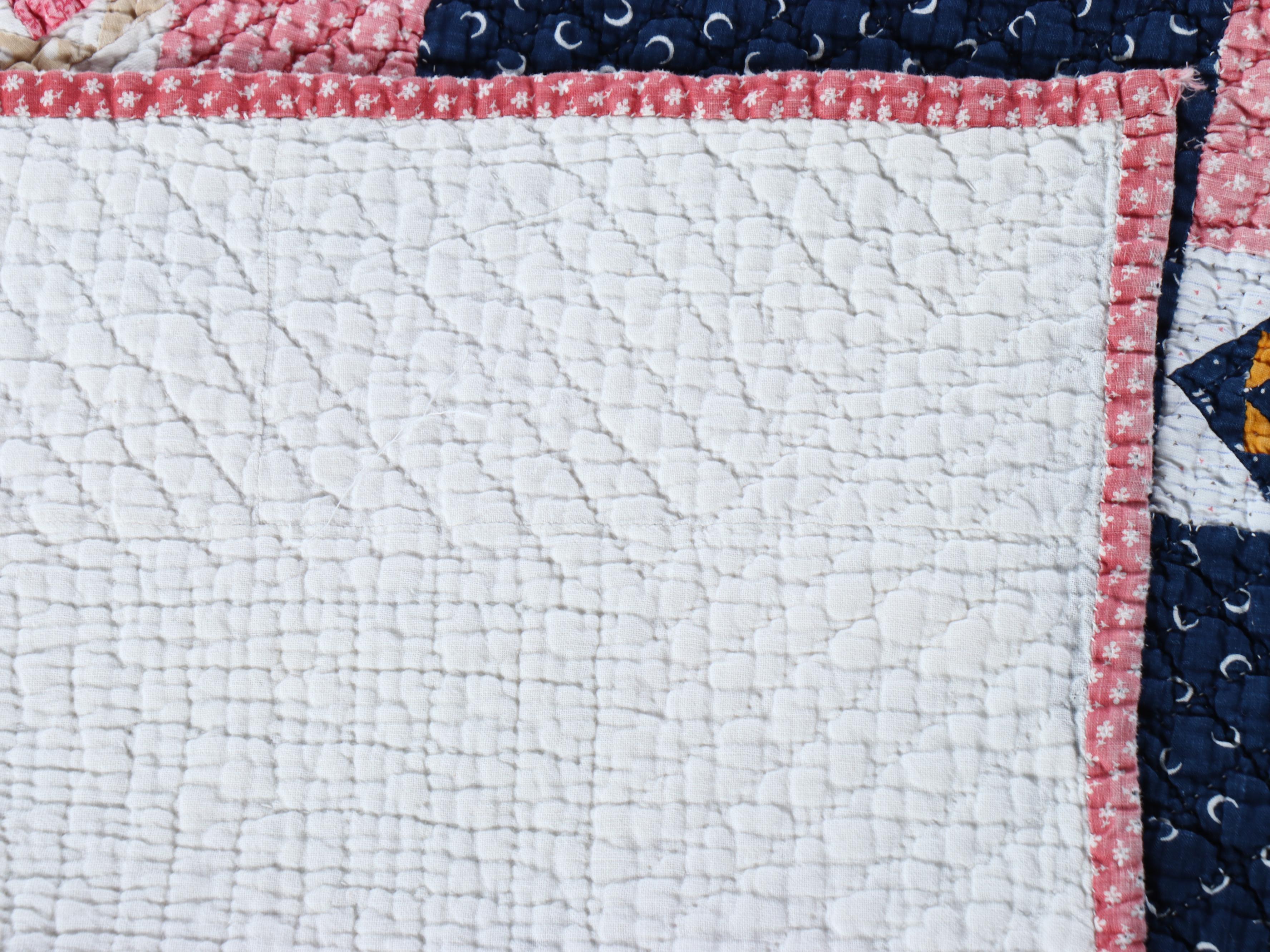 Handcrafted Applique Red and Blue Diamond Cotton Quilts