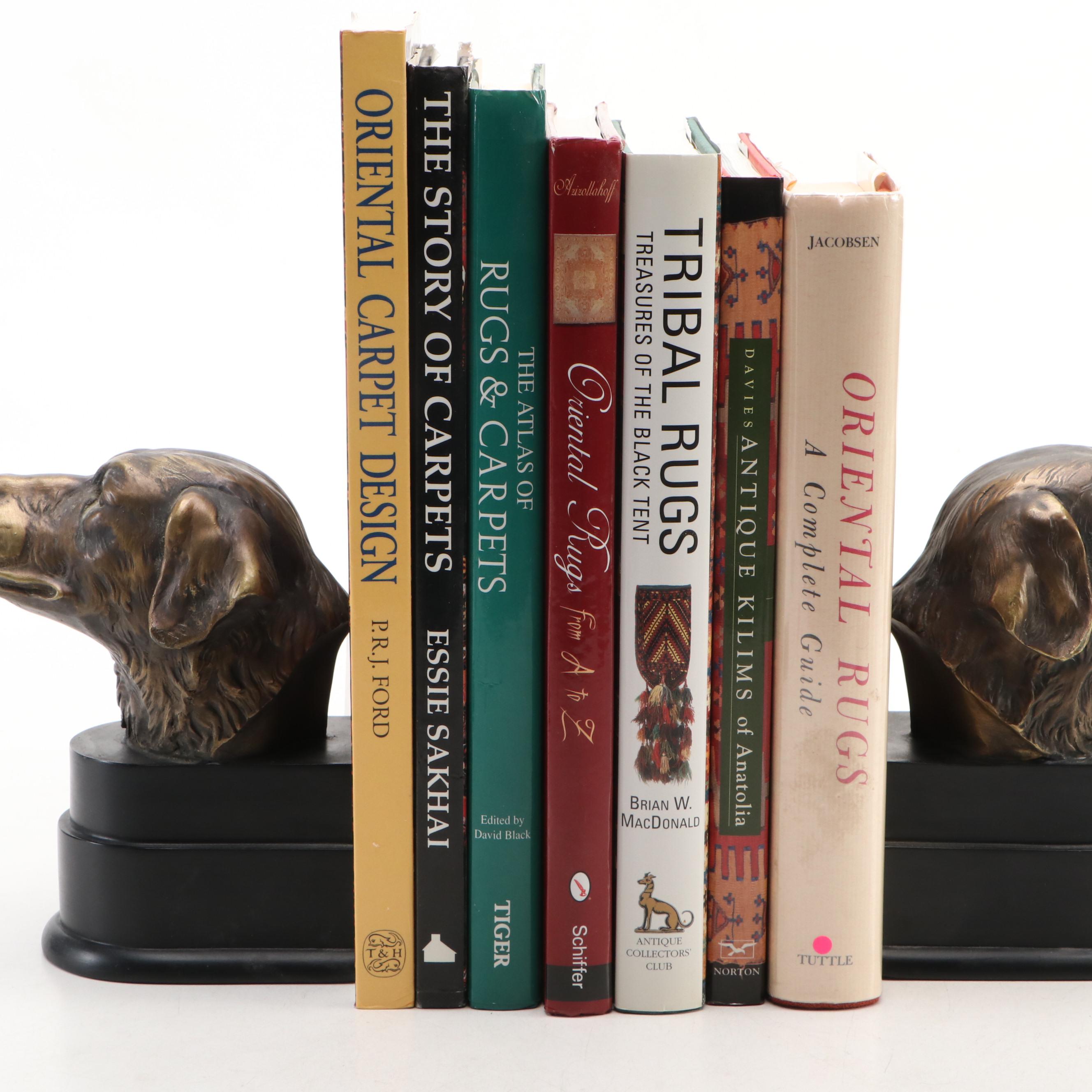 Art Deco Style Dog Head Bookends with Rug Reference Books