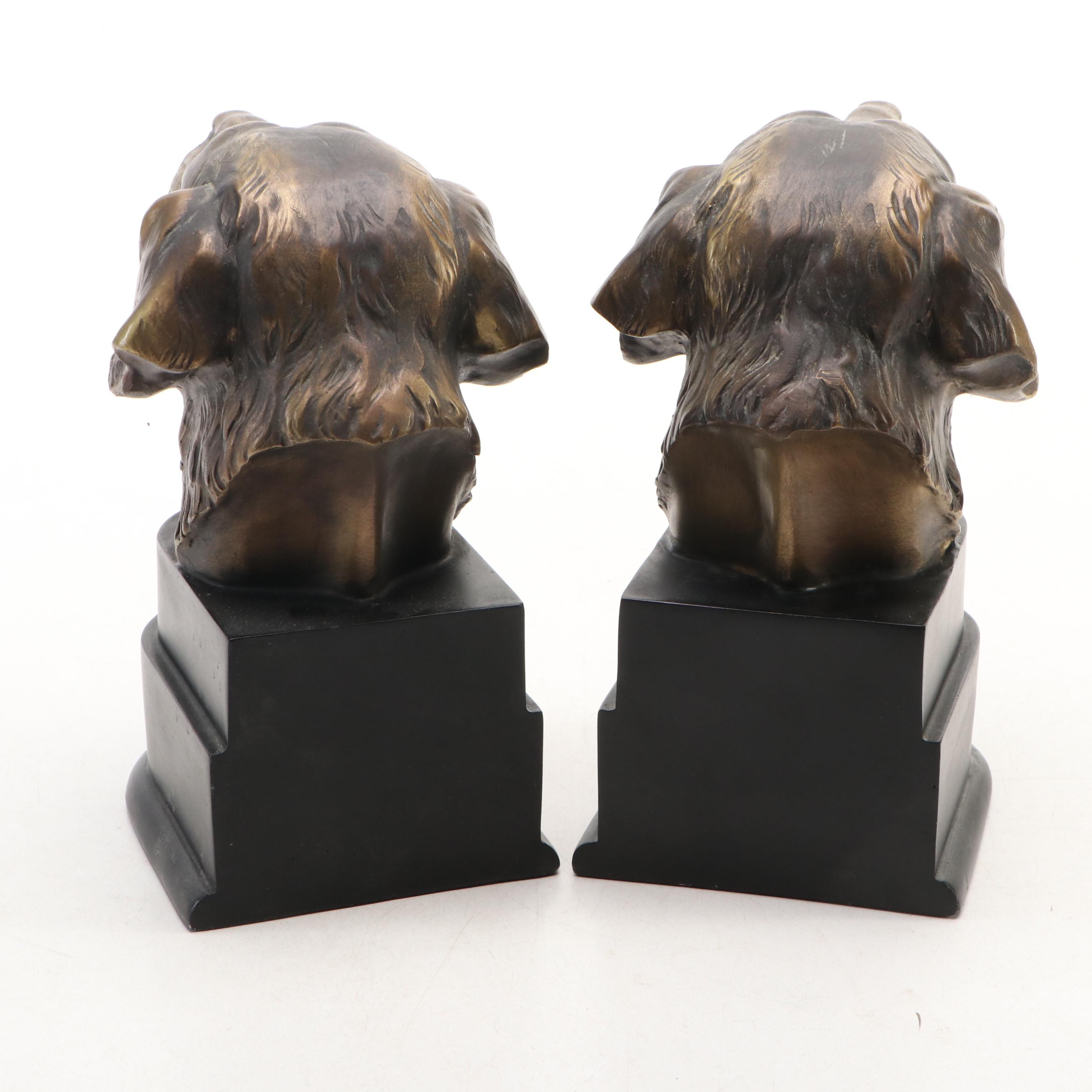 Art Deco Style Dog Head Bookends with Rug Reference Books