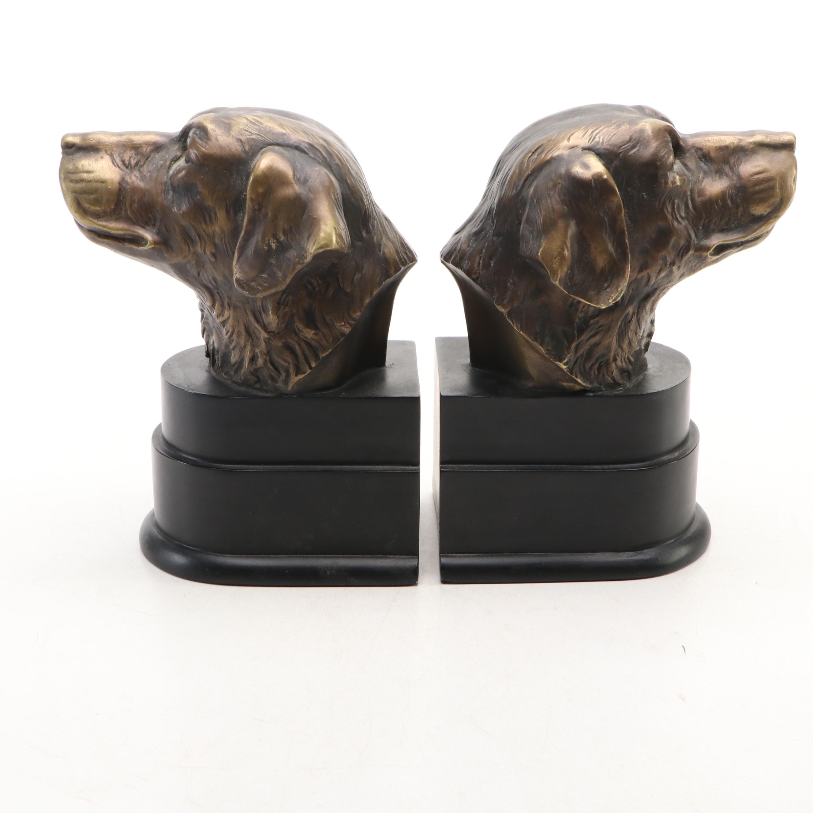 Art Deco Style Dog Head Bookends with Rug Reference Books