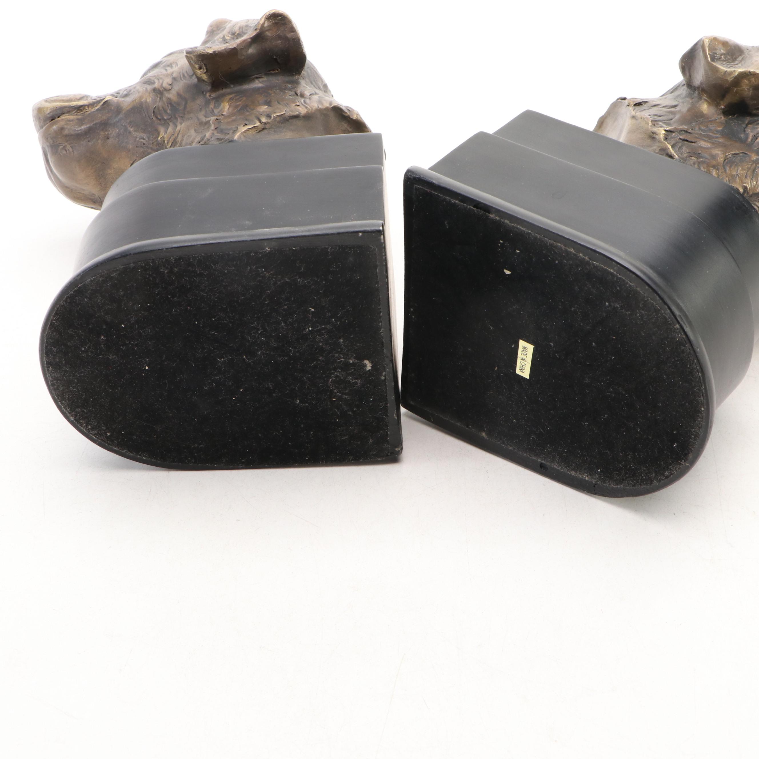 Art Deco Style Dog Head Bookends with Rug Reference Books