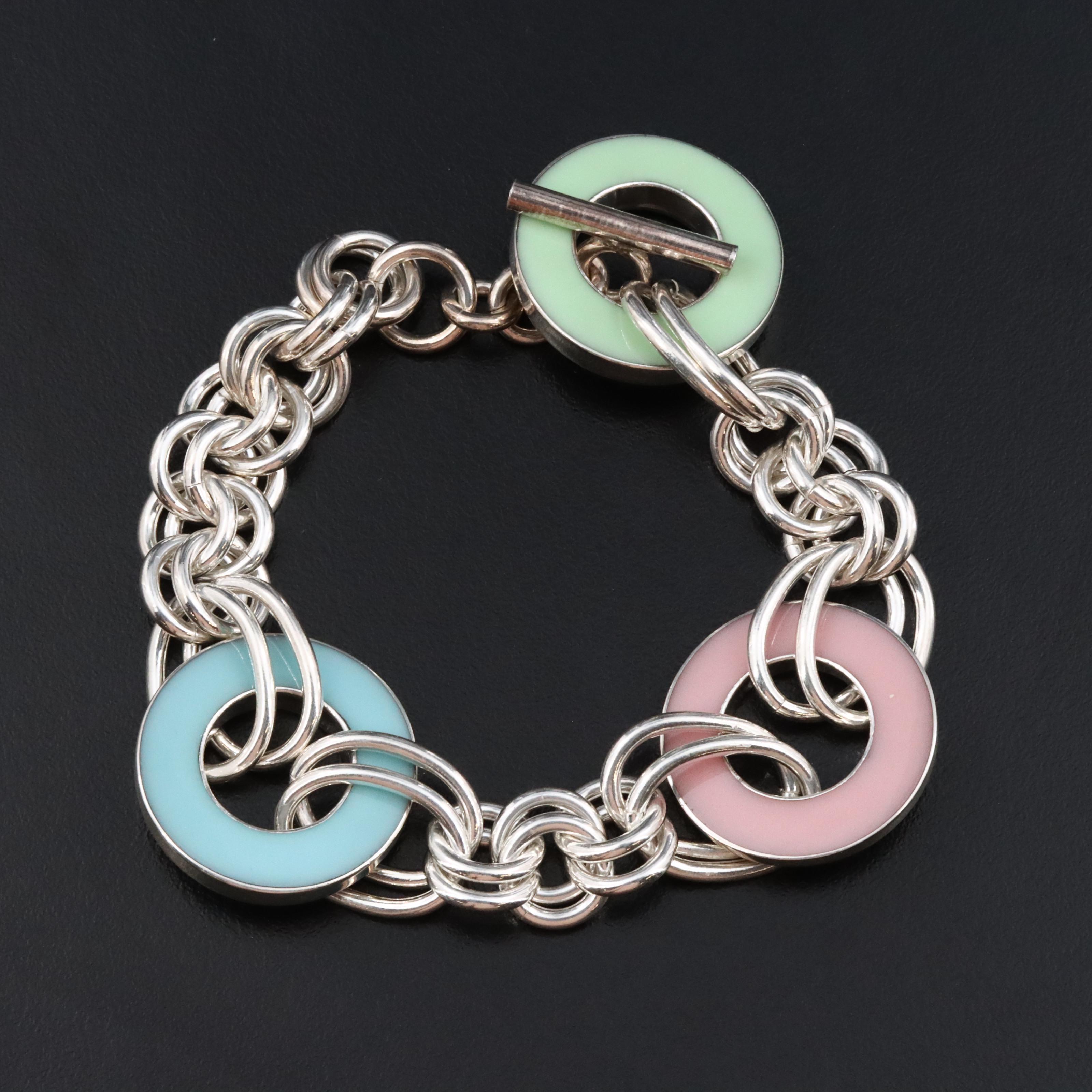 Sterling Enamel Disc Bracelet